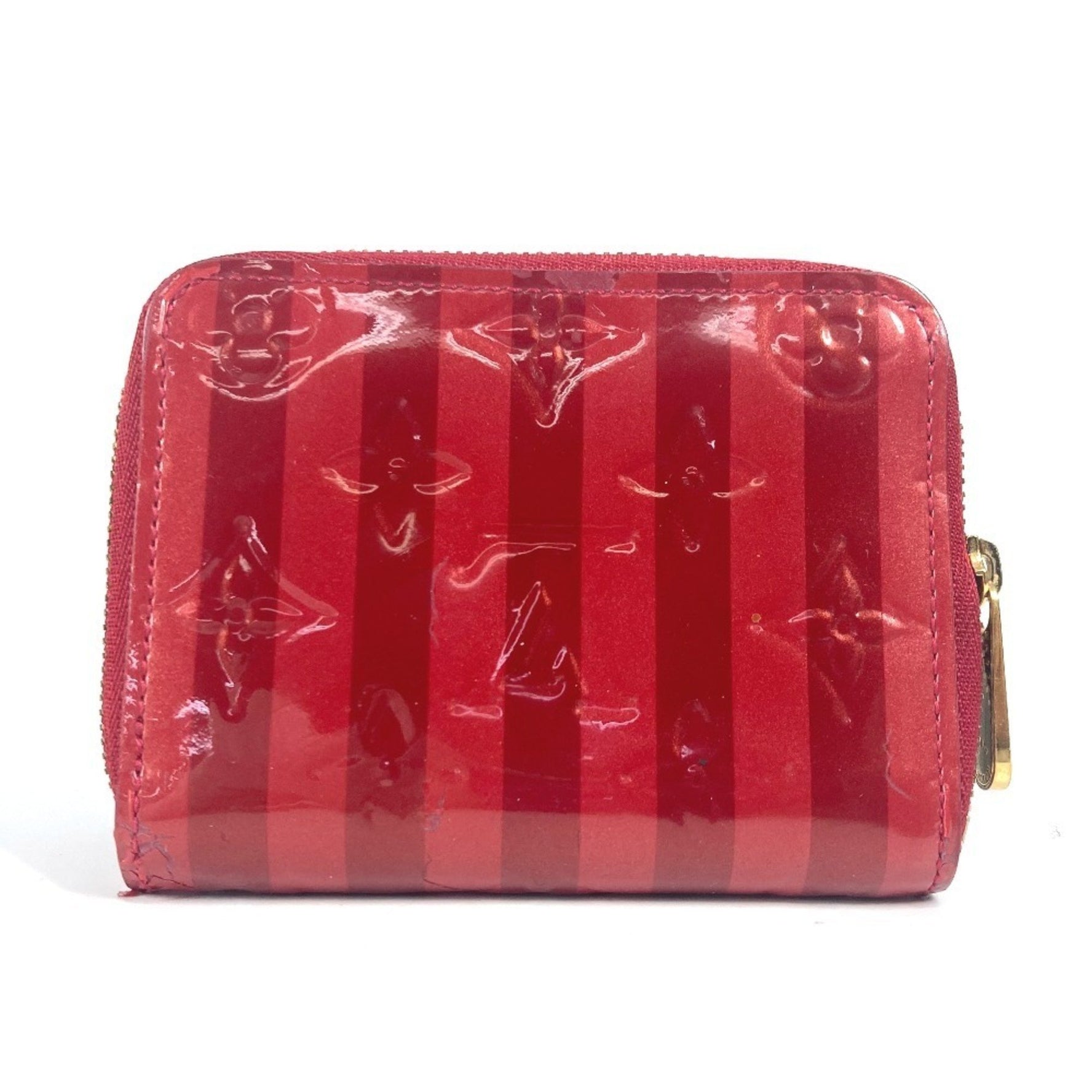 Louis Vuitton Monogram Vernis Rayure Zipper Coin Purse Wallet Round Wallet/Coin Case Red