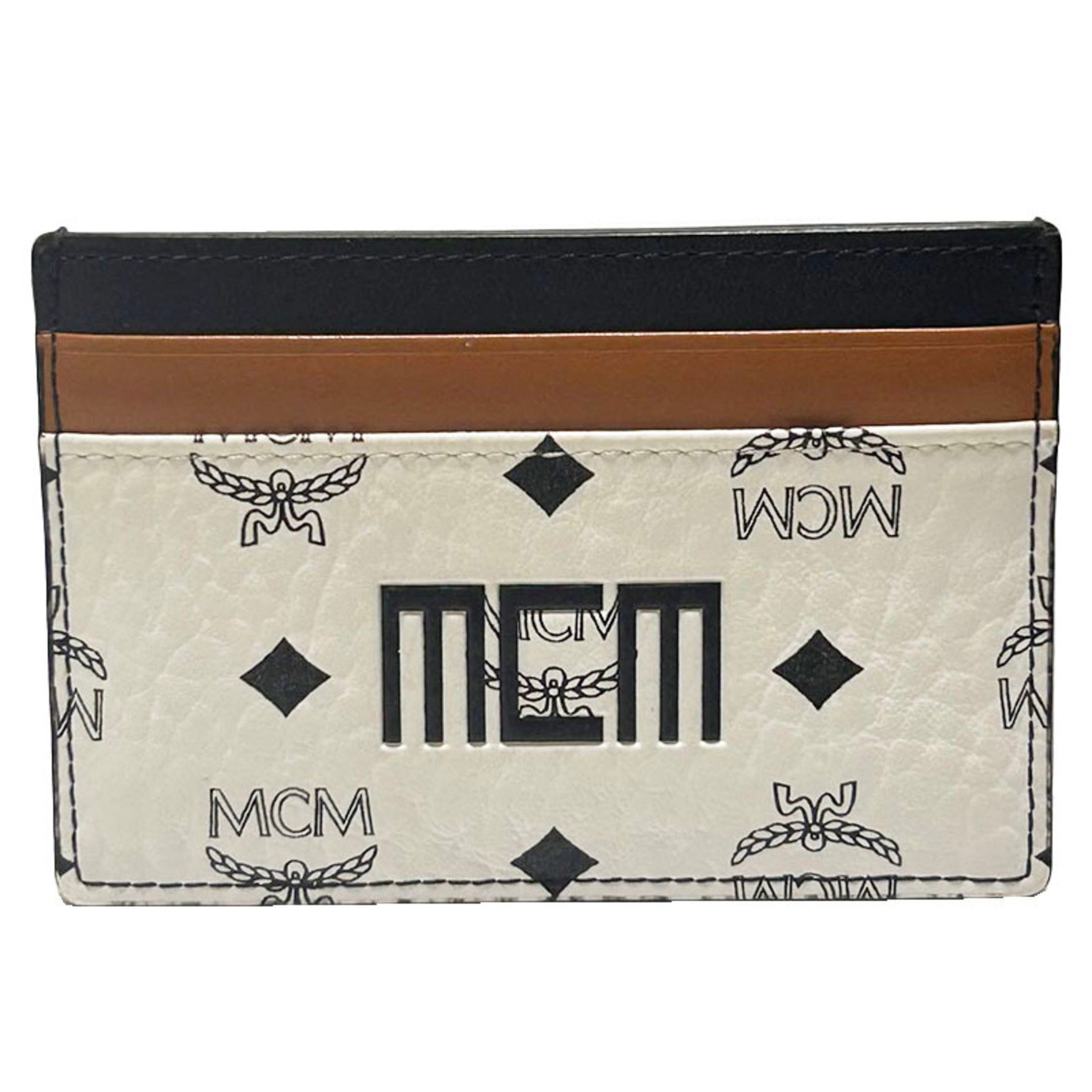 MCM Card Case, Commuter Pass Case White/Brown/Black Leather