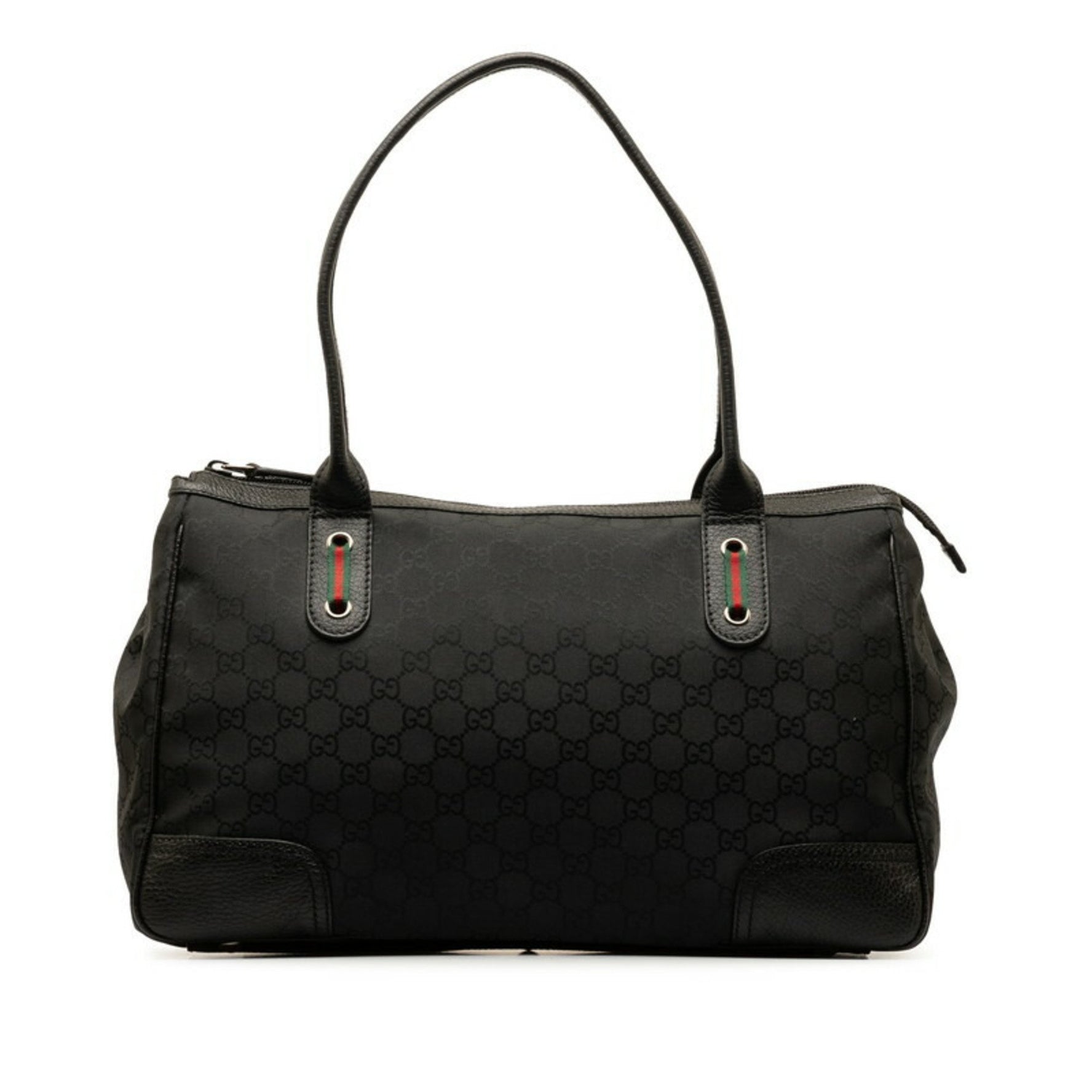 Gucci GG Nylon Sherry Line Tote Bag Handbag Leather
