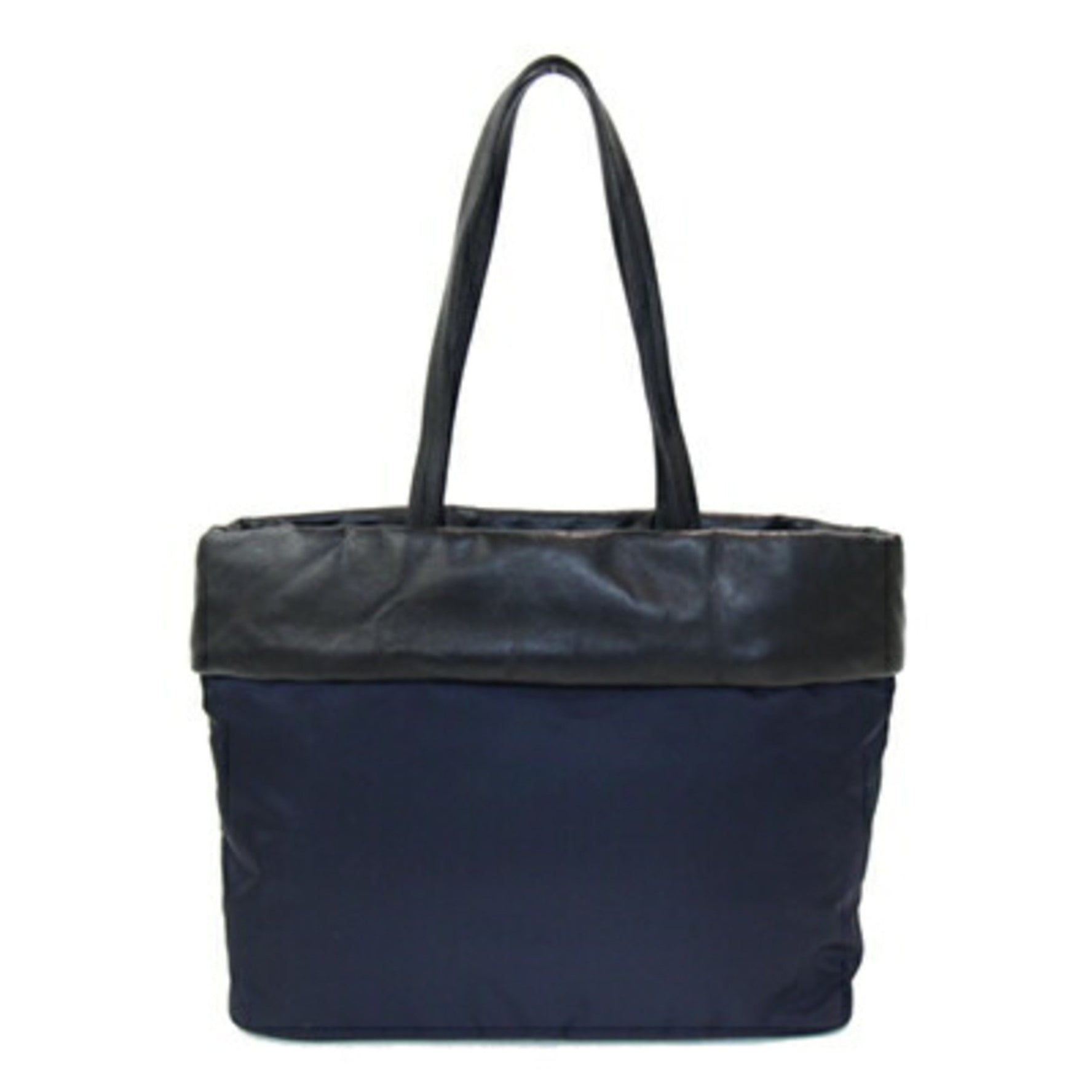 Prada Tote Bag 1BG225 Navy Black Nylon Leather Shoulder Women's PRADA