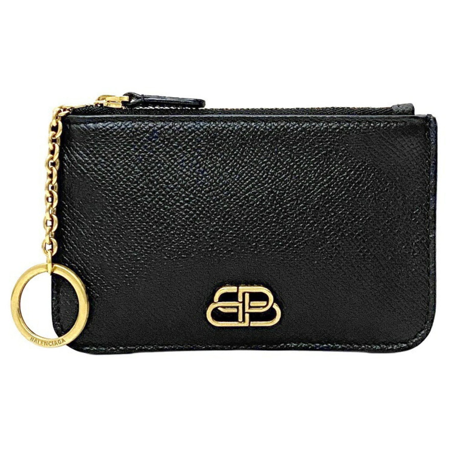 Balenciaga metal coin case black gold purse leather BALENCIAGA BB key ring holder ladies wallet