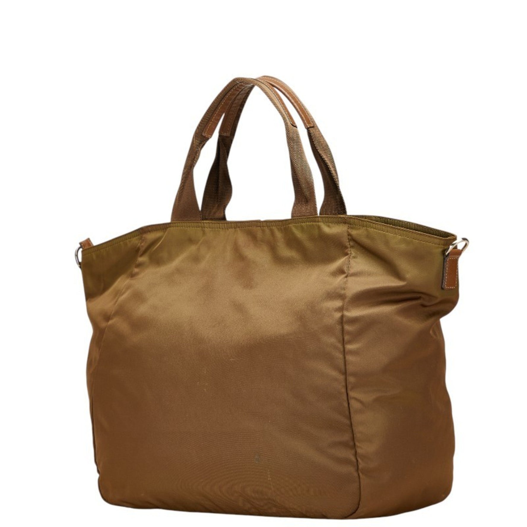 Prada Triangle Logo Plate Tote Bag/Shoulder Bag, Nylon and Leather
