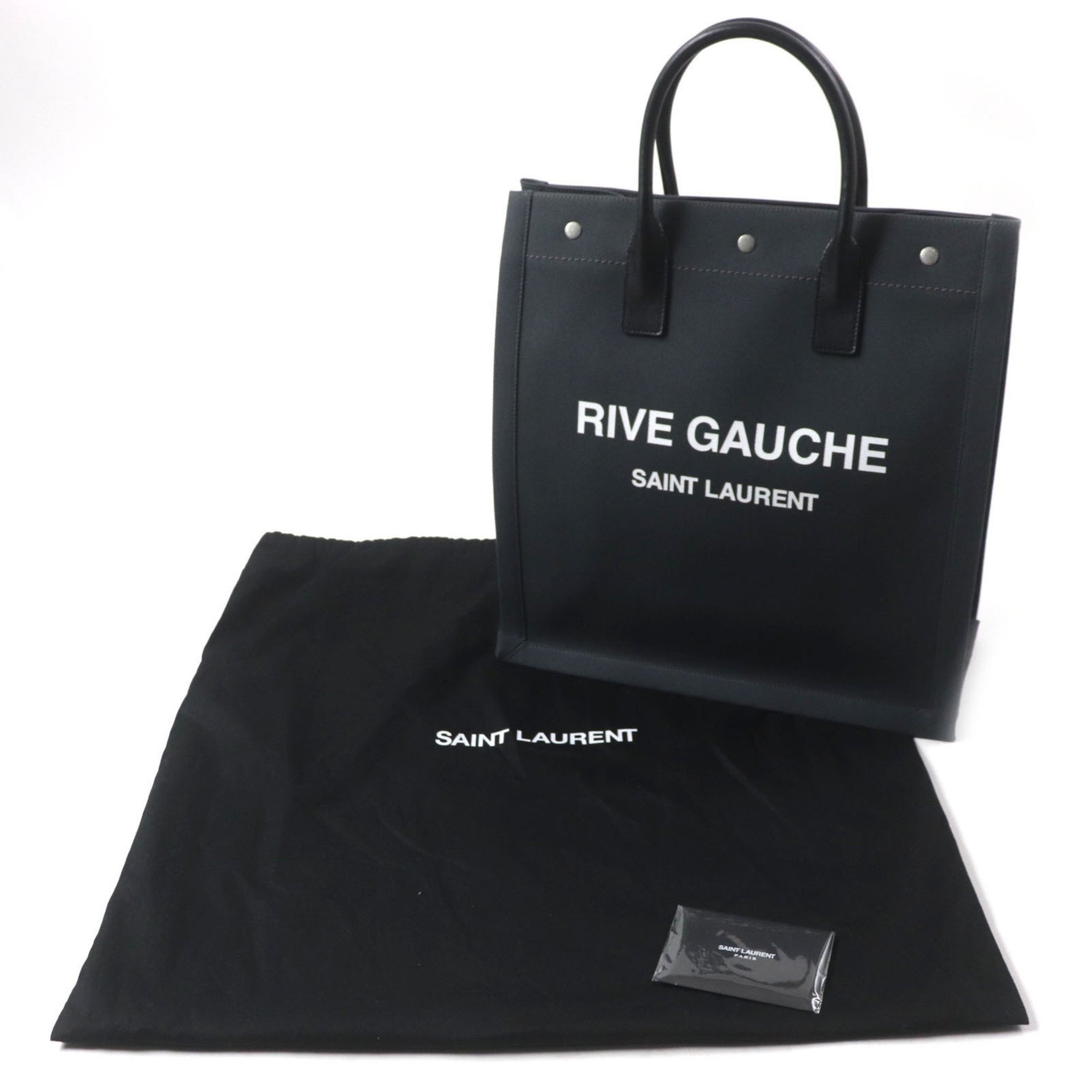SAINT LAURENT Rive Gauche N S Canvas and Leather Tote Bag, Dark Gray Black, Made in Italy