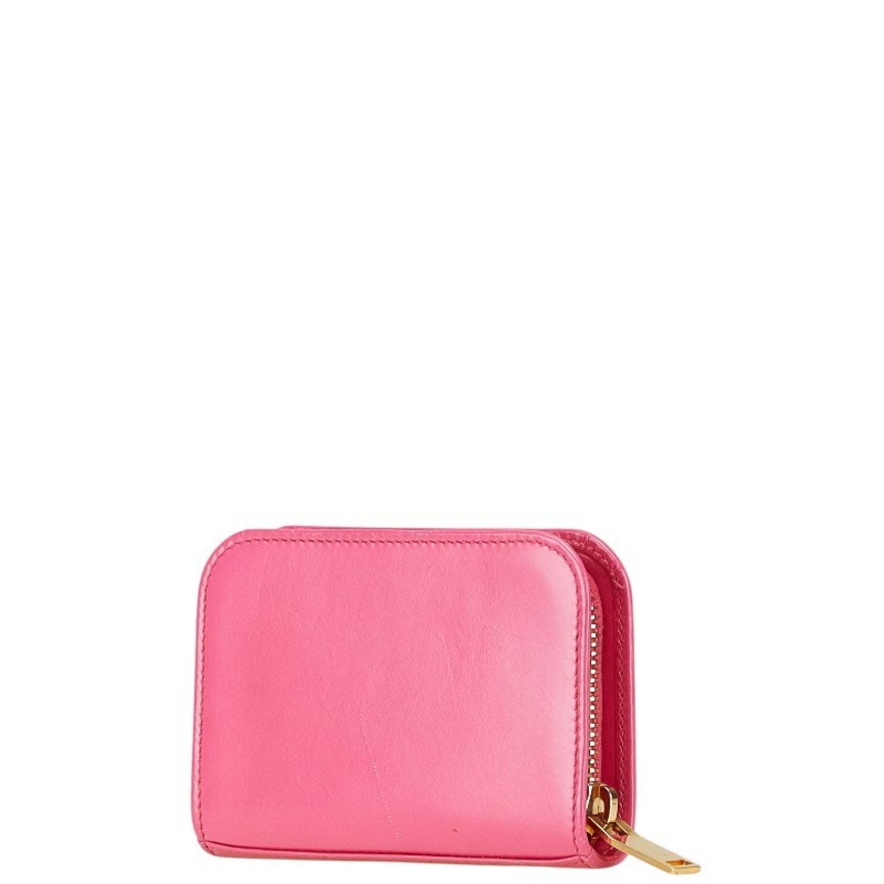 Saint Laurent Round Coin Case Pink Leather Women's SAINT LAURENT