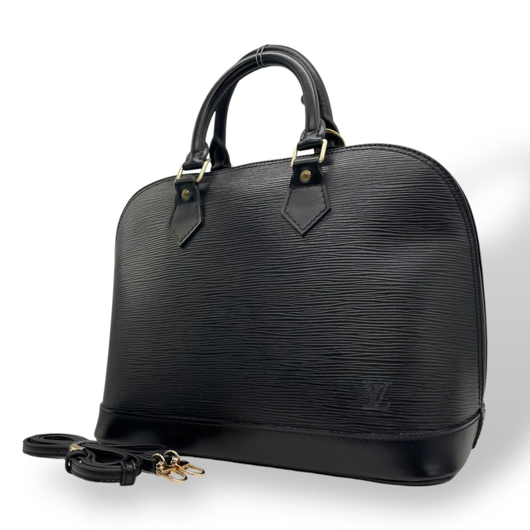 LOUIS VUITTON Epi Alma 2-Way Handbag/Shoulder Bag in Black Noir with Leather and Gold Hardware, M52142, Men's, Size B