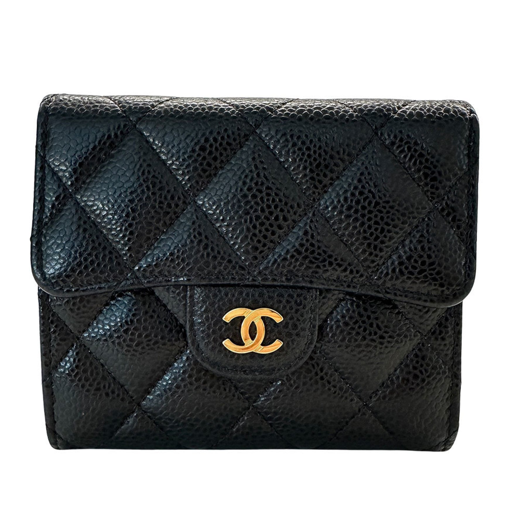 CHANEL Matelasse Bifold Wallet in Caviar with Gold Hardware