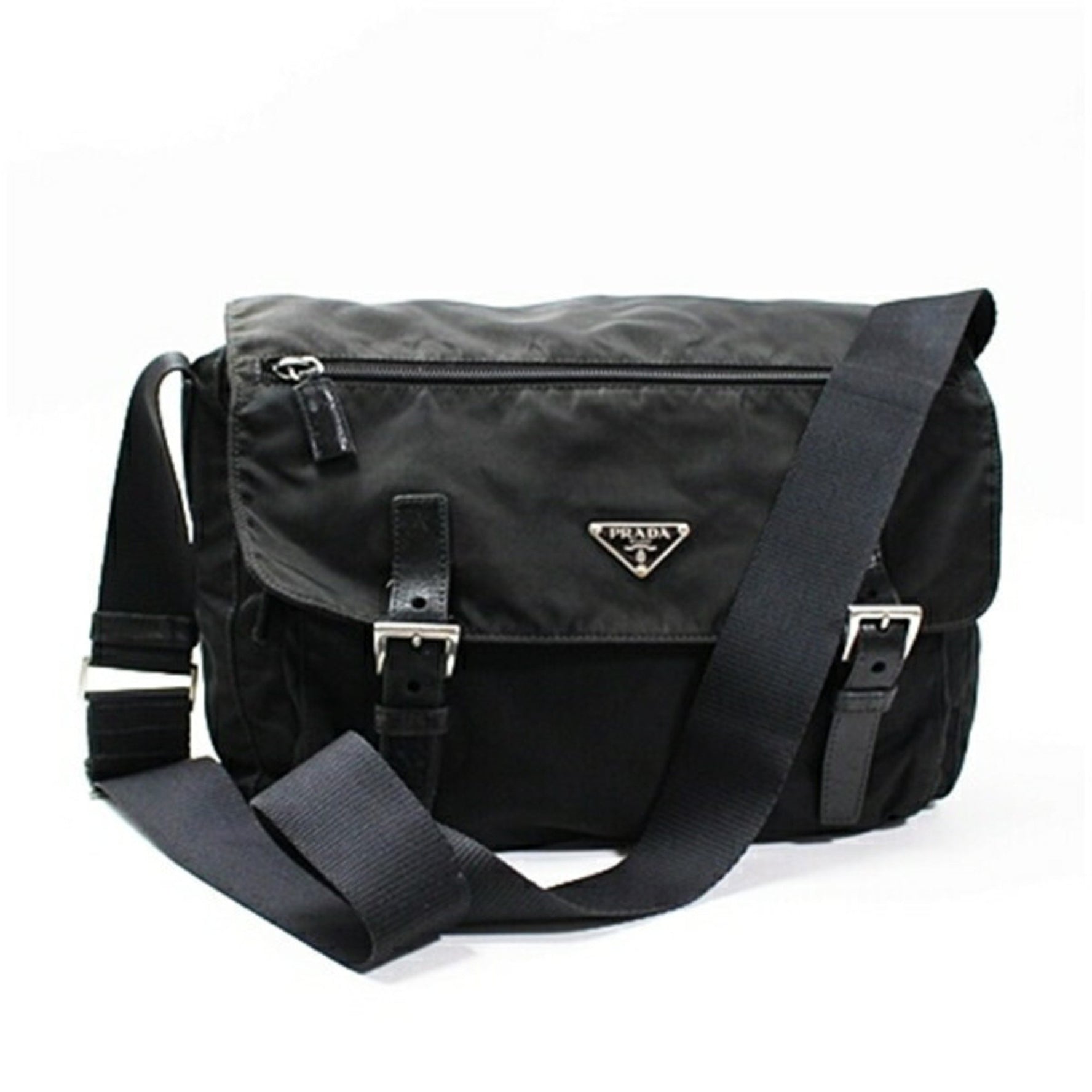 Prada Shoulder Bag, Triangle Plate, Nylon and Leather, Men's
