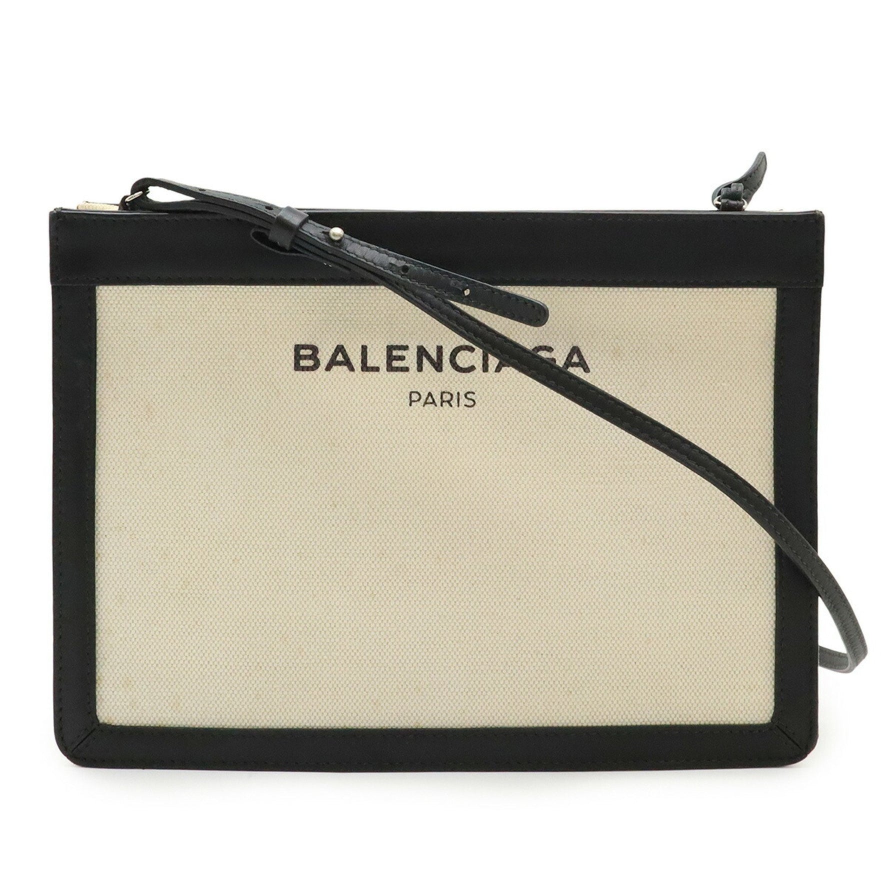 BALENCIAGA Navy Pochette Shoulder Bag/Clutch Bag in Canvas and Leather, Natural Black,