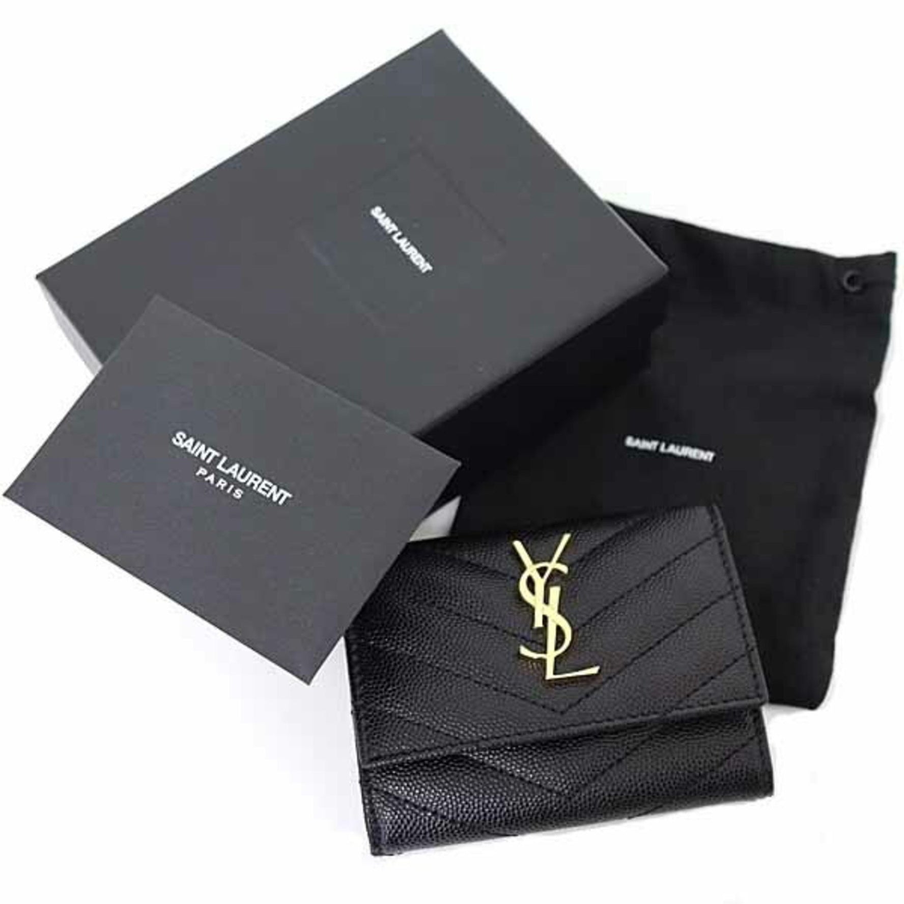 Saint Laurent Cassandra 6-Key Case V-Stitch Grained Poudre Embossed Leather Black F-04663