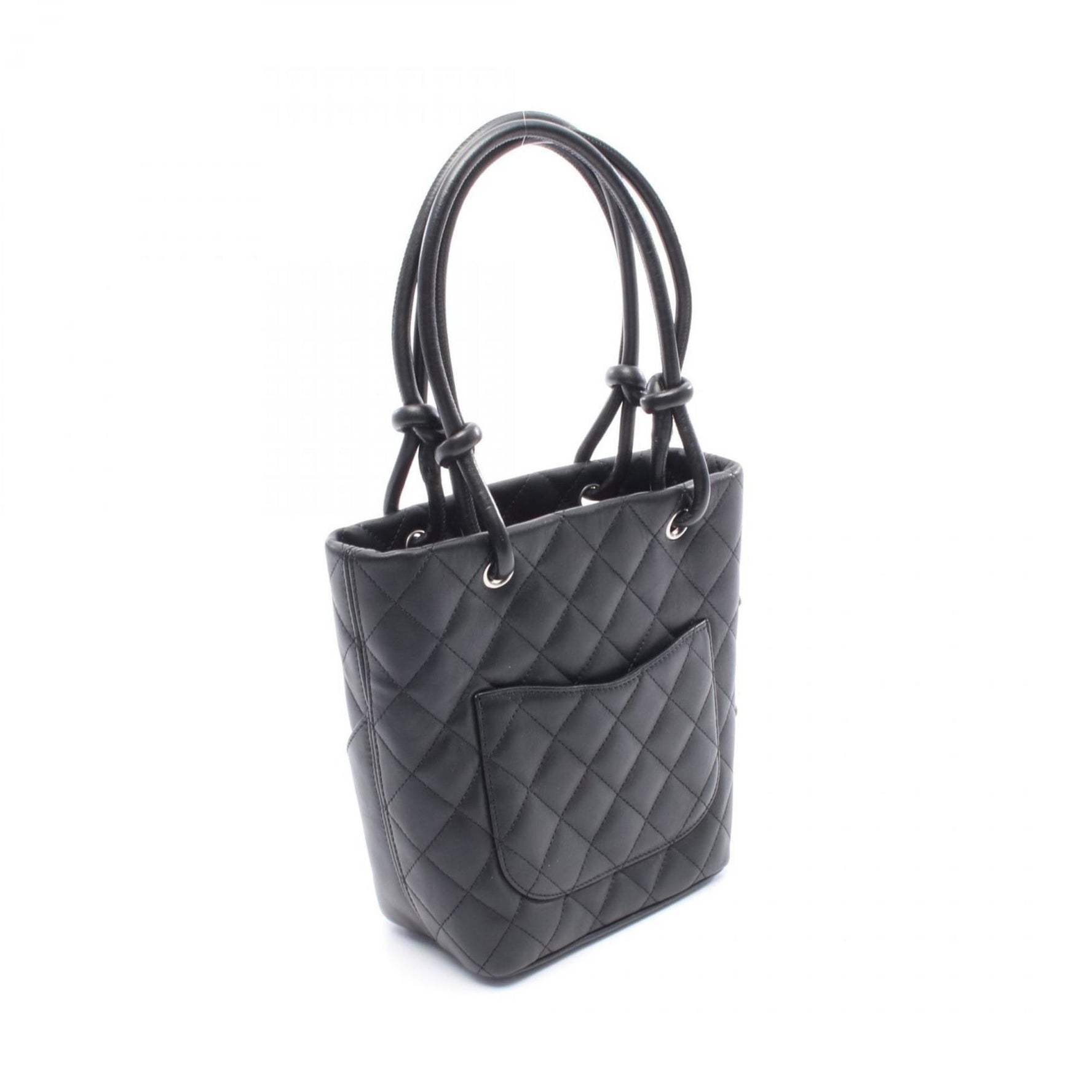 CHANEL Cambon Line Small Tote Bag, Leather, Black and White