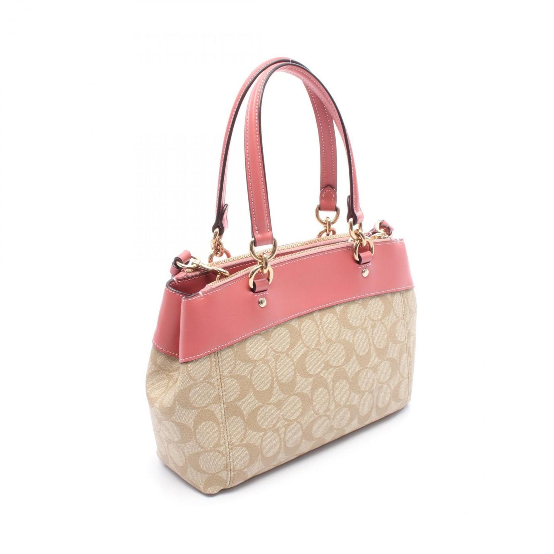 Coach Signature Mini Brooke Handbag, Coated Canvas and Leather, Beige Pink