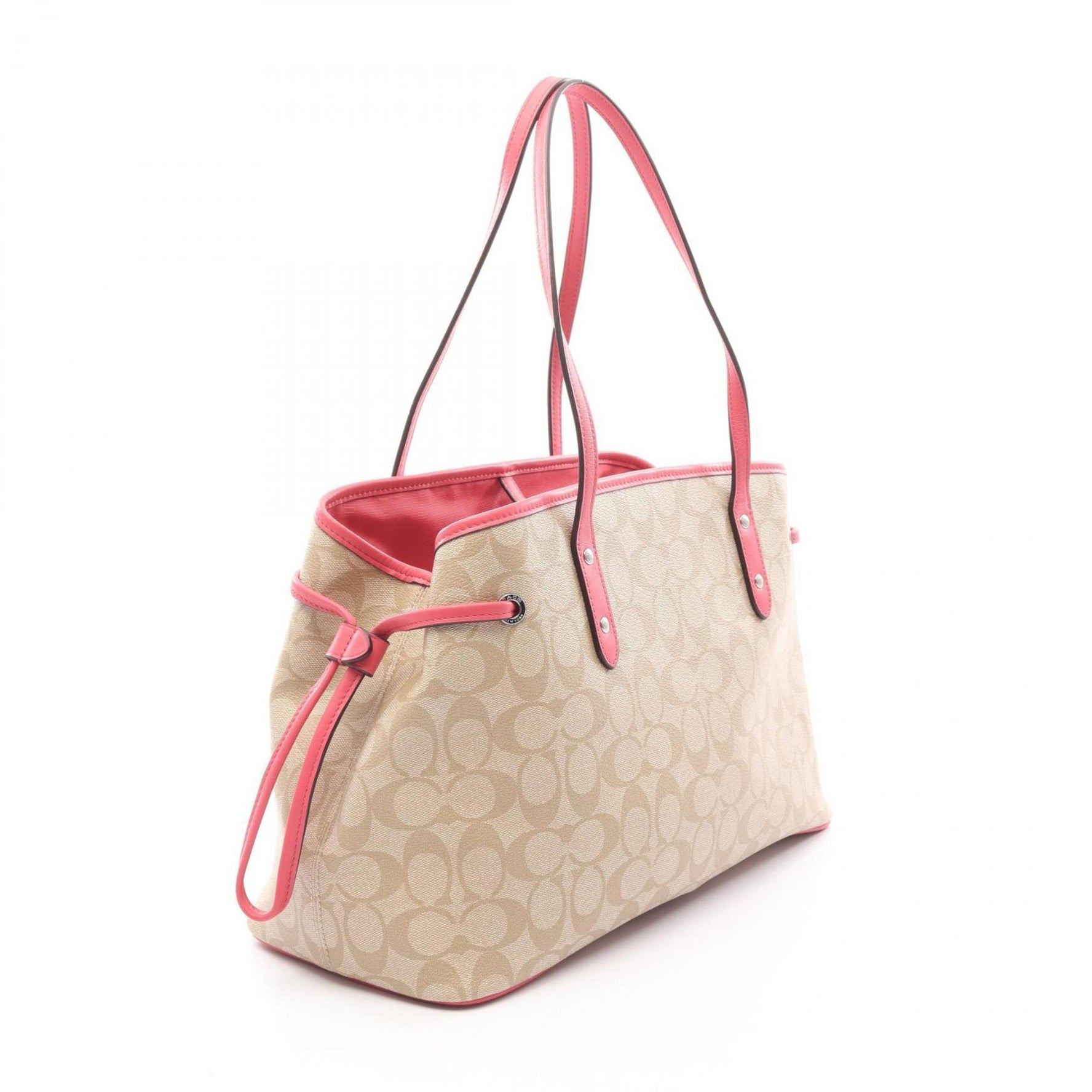 Coach Signature Drawstring Carryall Tote Bag, Coated Canvas and Leather, Beige Pink
