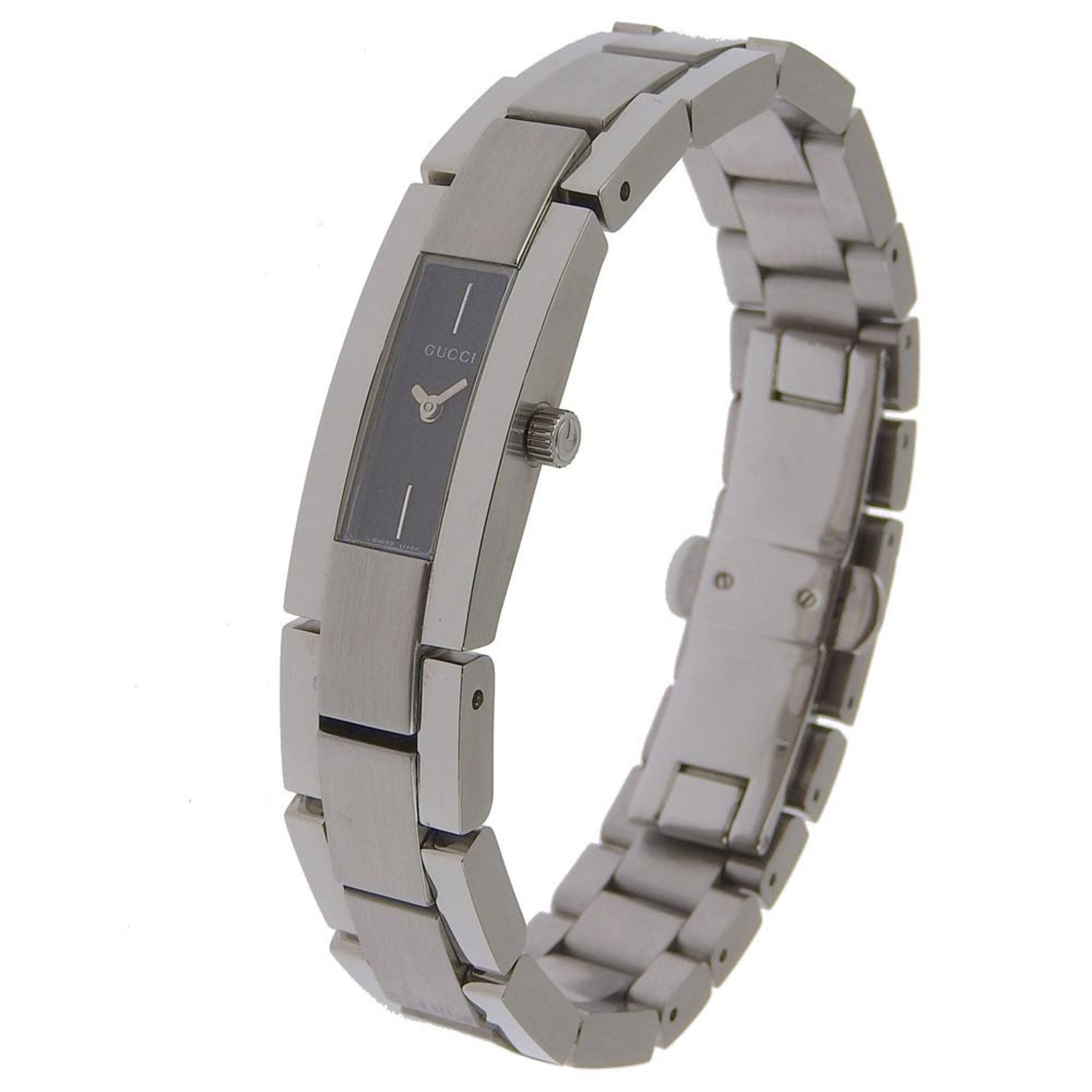 GUCCI G Logo Watch Stainless Steel Swiss Made Quartz Analog Display Black Dial logo Ladies