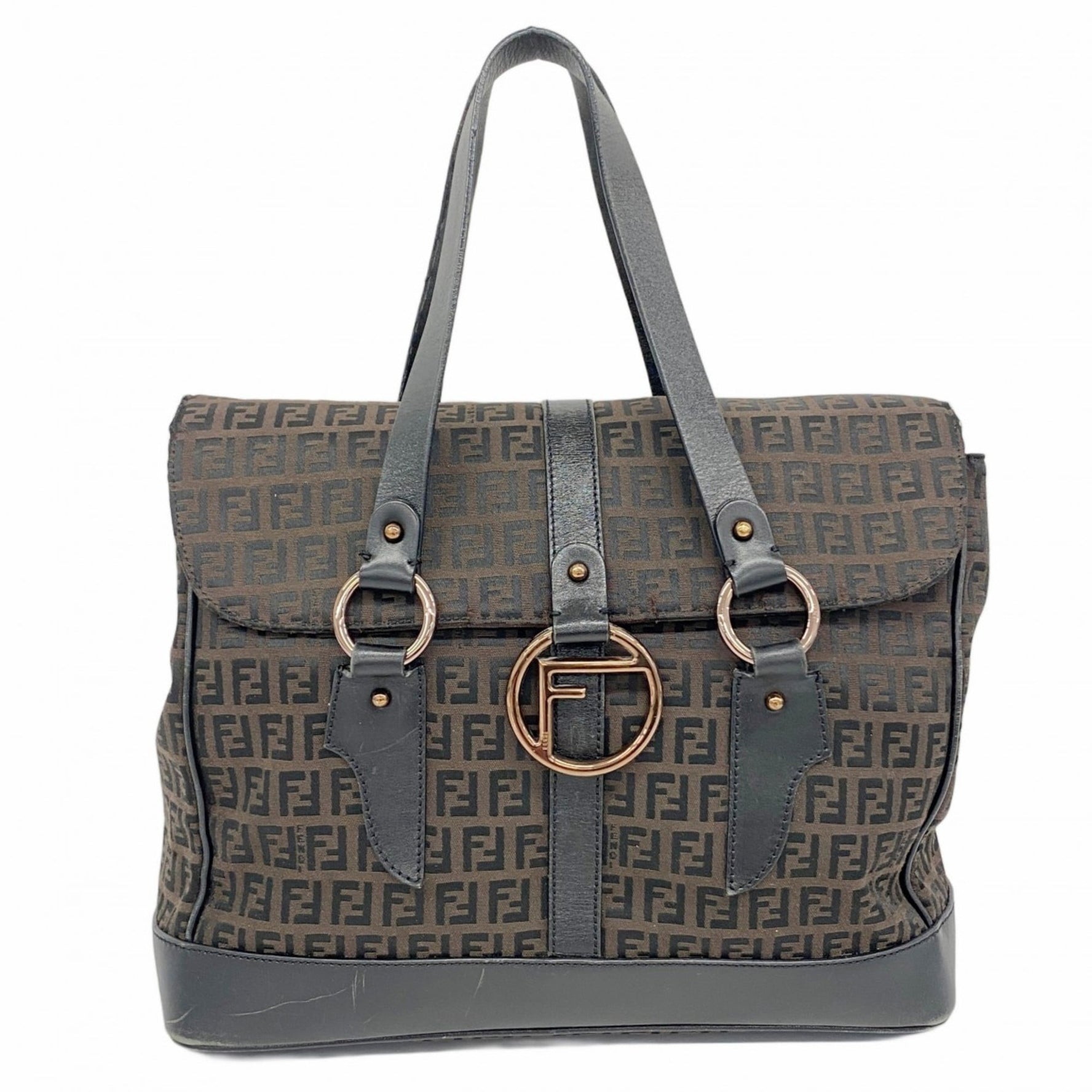 Fendi Zucchino handbag in nylon canvas, brown, black, and pink