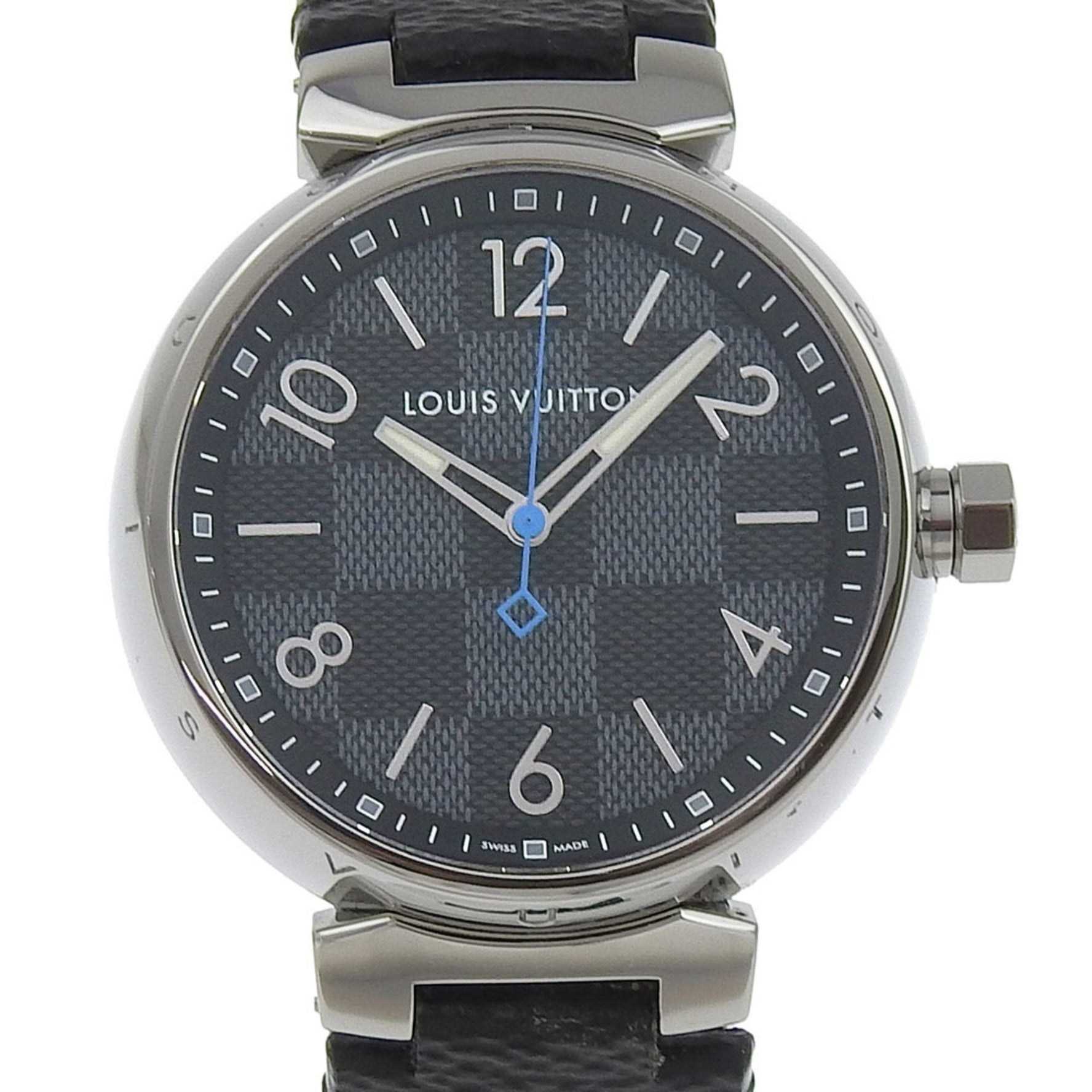 Louis Vuitton Tambour GM Watch QA073 Stainless Steel x Monogram Eclipse Canvas Quartz Analog Display Black Dial Men's