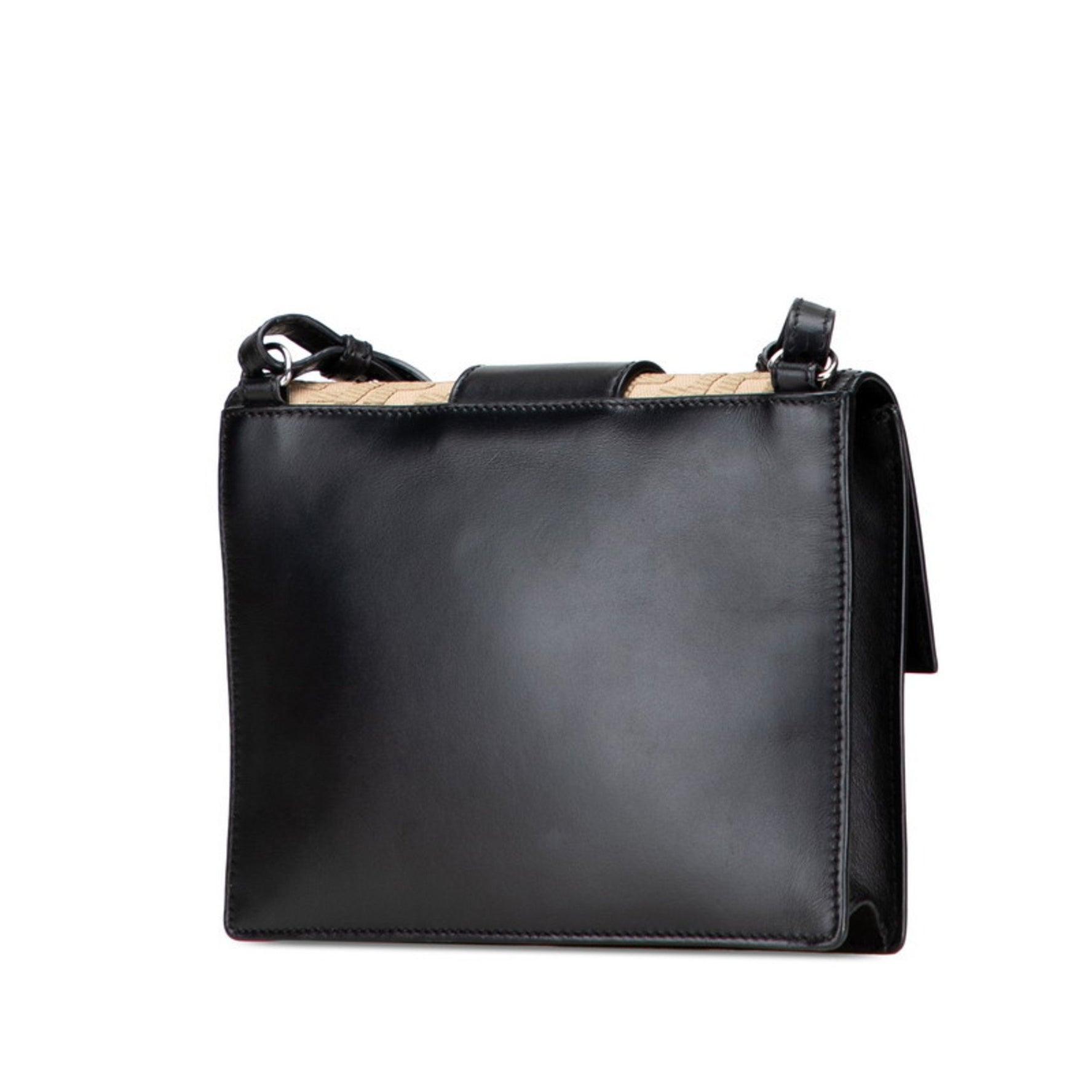 Fendi Flat Baguette Medium Shoulder Bag Black and Beige Leather Canvas