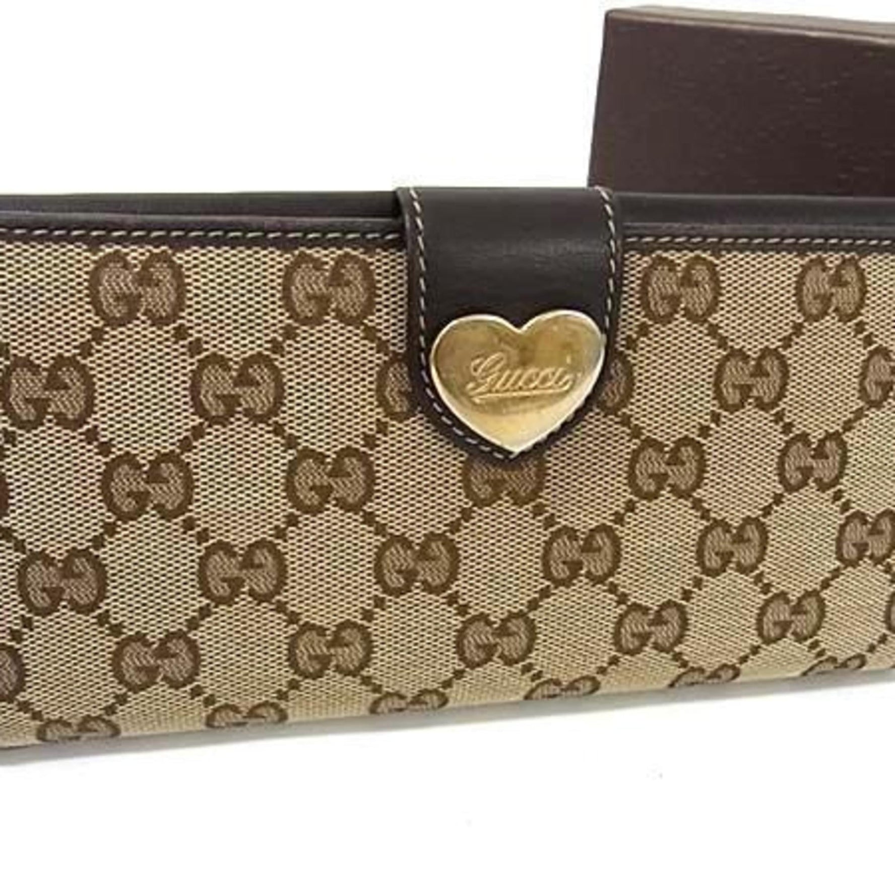 GUCCI GG Canvas Wallet and Leather Heart W Bifold Long