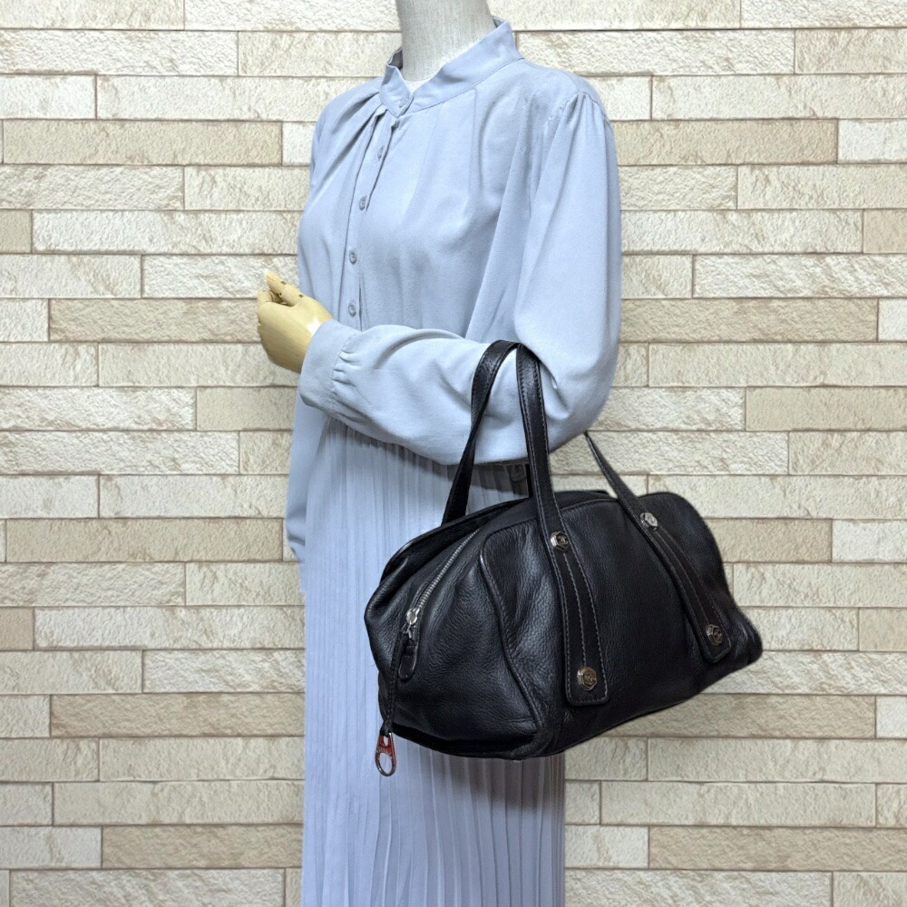 CHANEL Coco Mark Handbag Leather