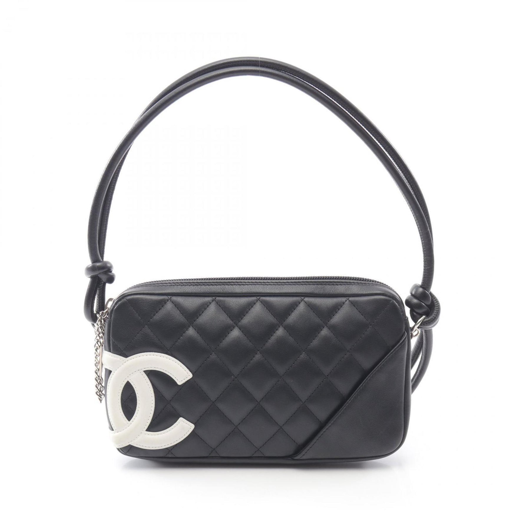 CHANEL Cambon line handbag, leather, black and white
