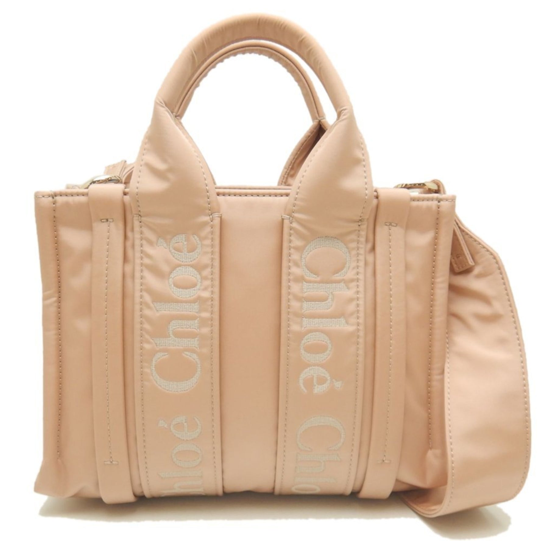 Chloé Chloe Woody Small Tote CHC23WS397L416K7 Handbag Nylon Pink Women's