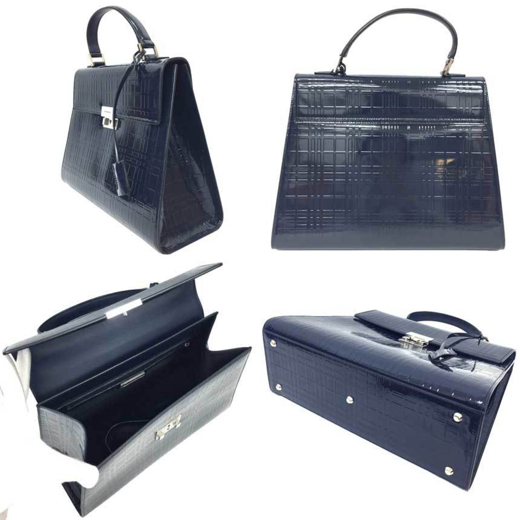 Burberry Tote Bag Patent Leather Navy Bags for Women