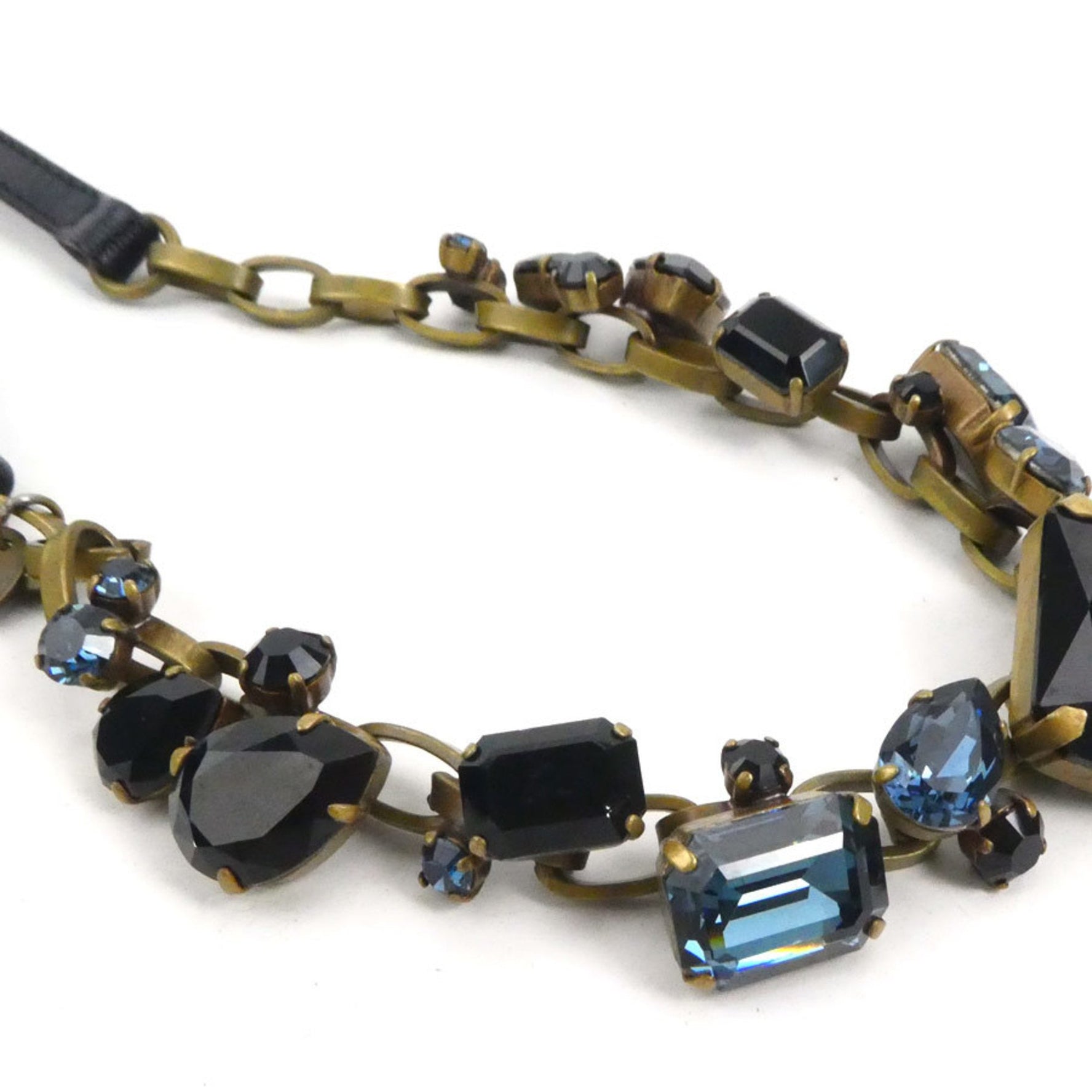 Miu MIUMIU Belt Leather Metal Beads Black x Gold Women's h31158a
