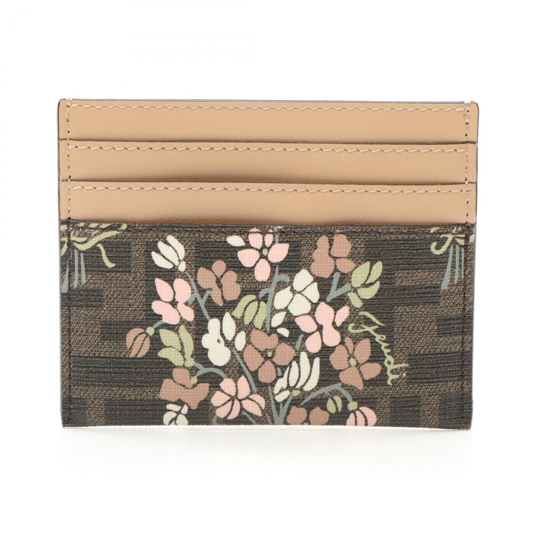 FENDI Business Card Holder/Card Case Coated Canvas Leather Brown Multicolor