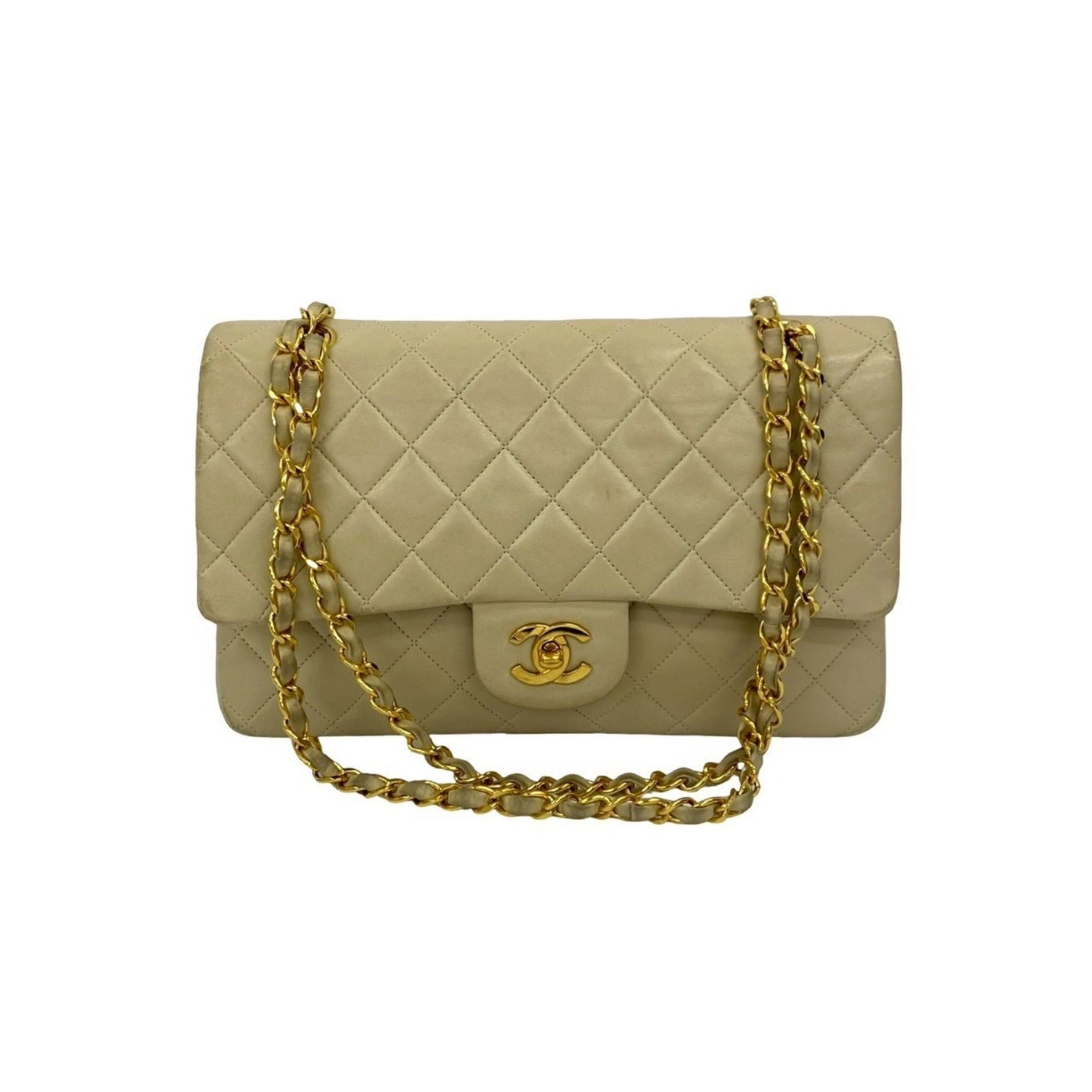 Seal No. 2 CHANEL Coco Mark Double Flap Lambskin Chain Shoulder Bag Ivory