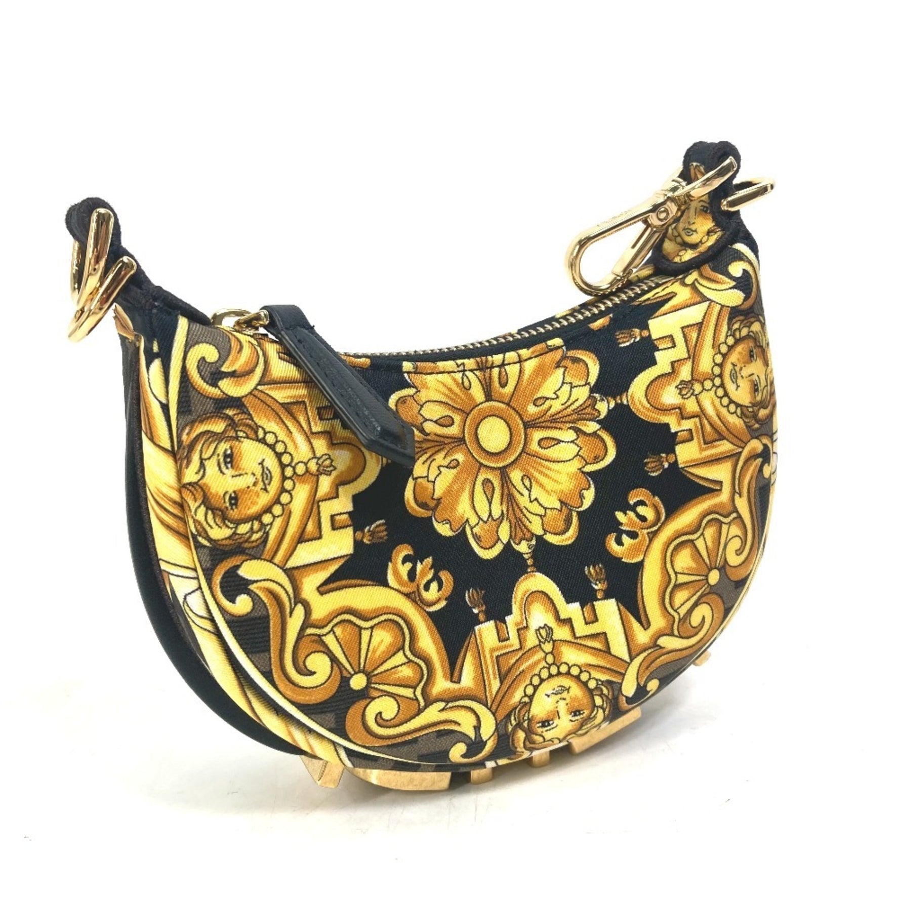 FENDI Nano Fendigraphy Fendace Versace Pouch Clutch Bag Handbag Nylon Leather Yellow