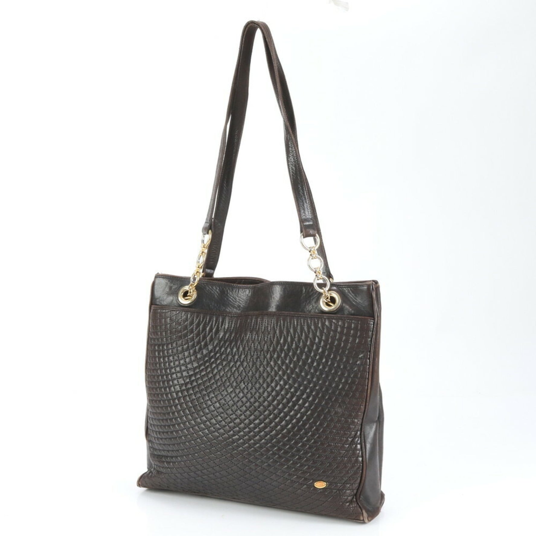 Bally quilted leather shoulder bag/handbag in black with gold hardware for women