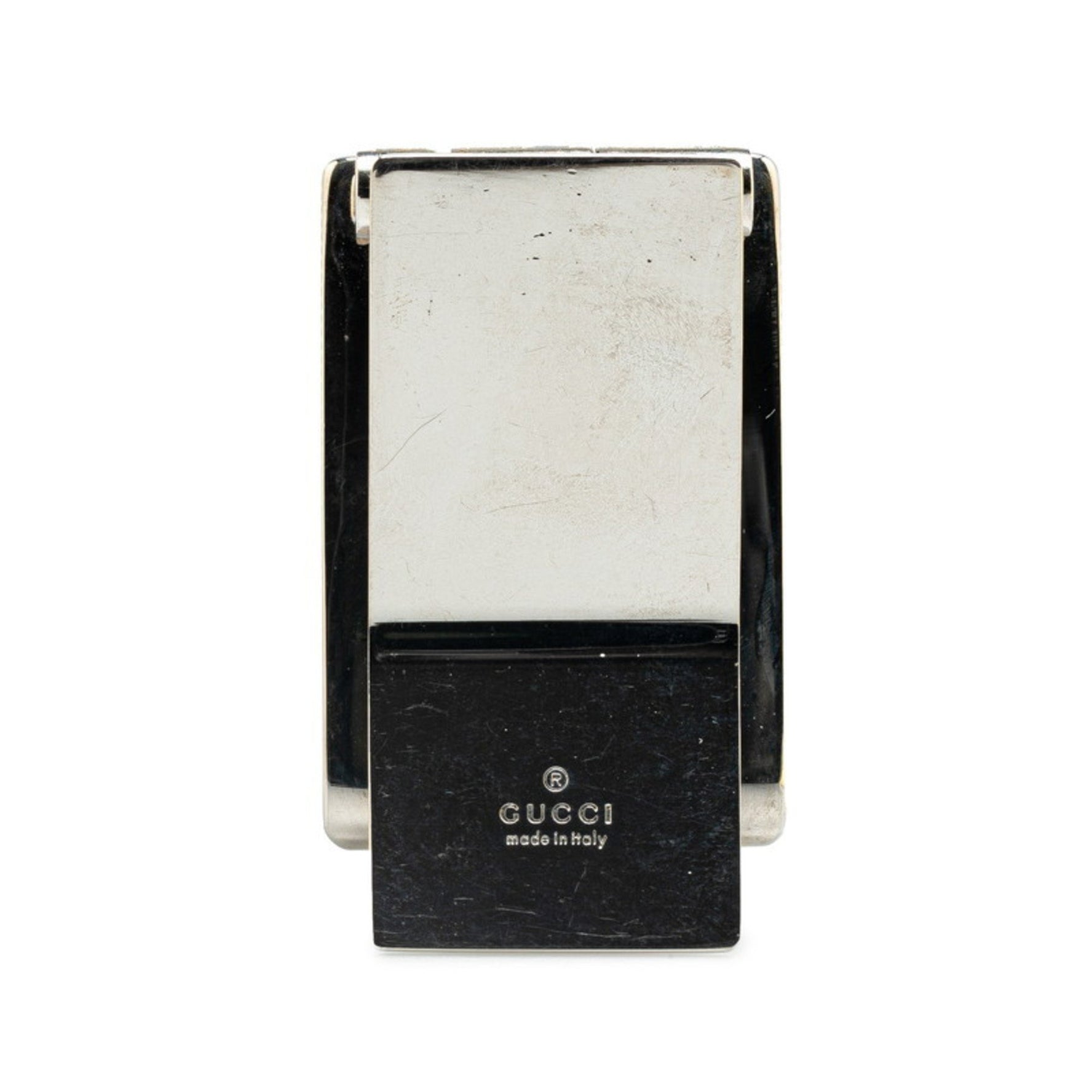Gucci GG Money Clip Black Silver Metal Leather Women's GUCCI