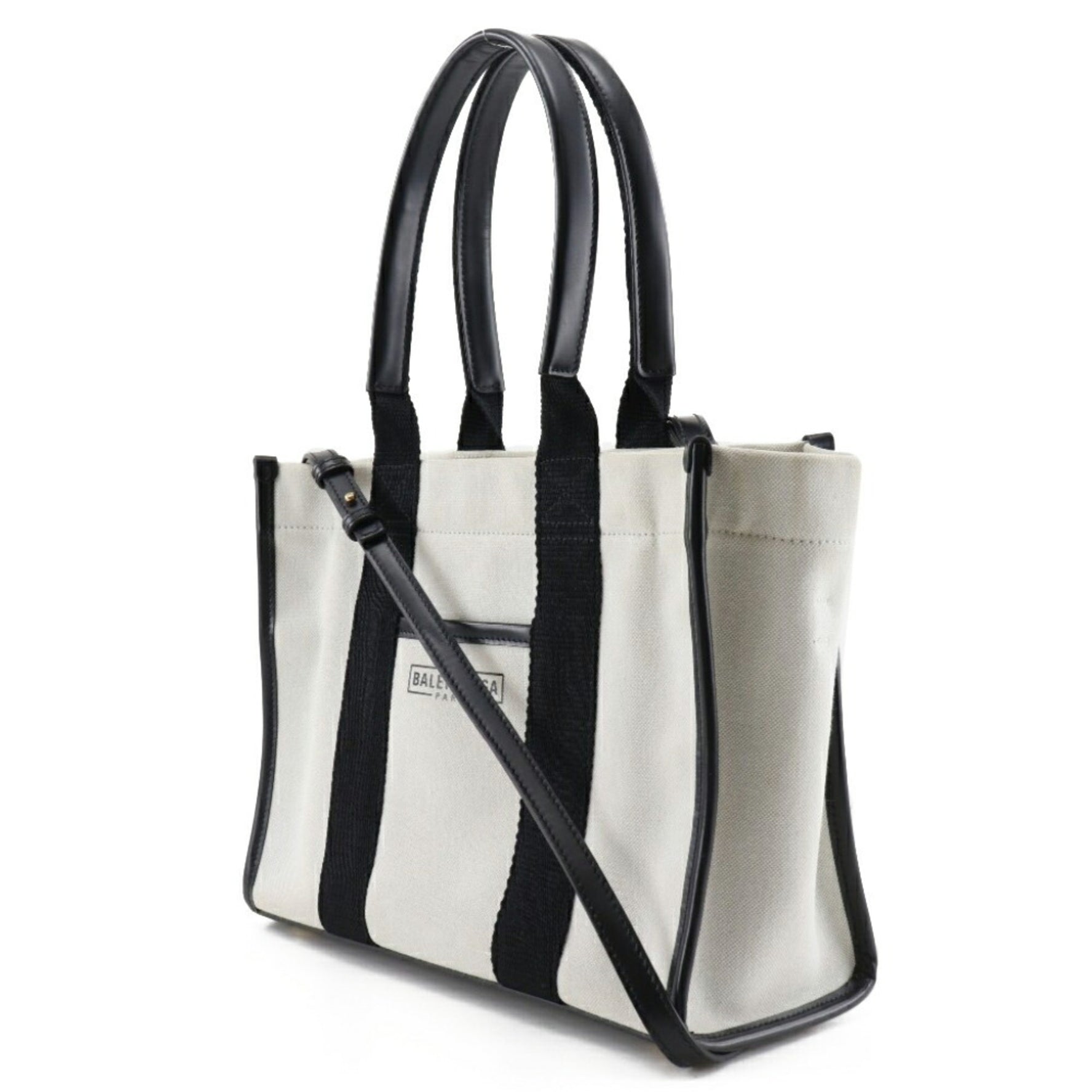 BALENCIAGA Hardware Tote Bag Small Shoulder Canvas Black/White Ladies