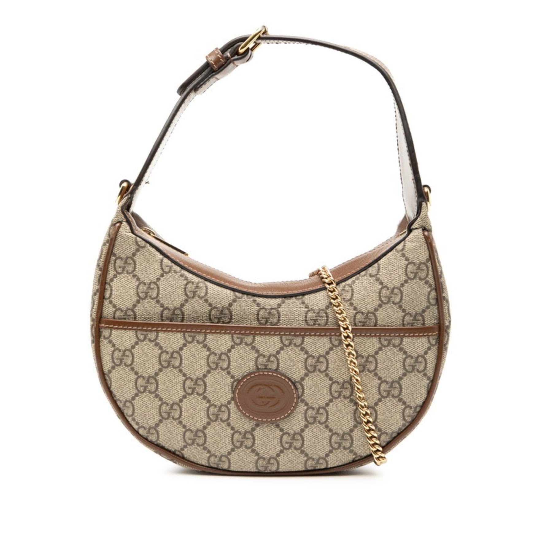 Gucci GG Supreme Half-Moon Shape Mini One-Shoulder Bag Beige Brown Leather