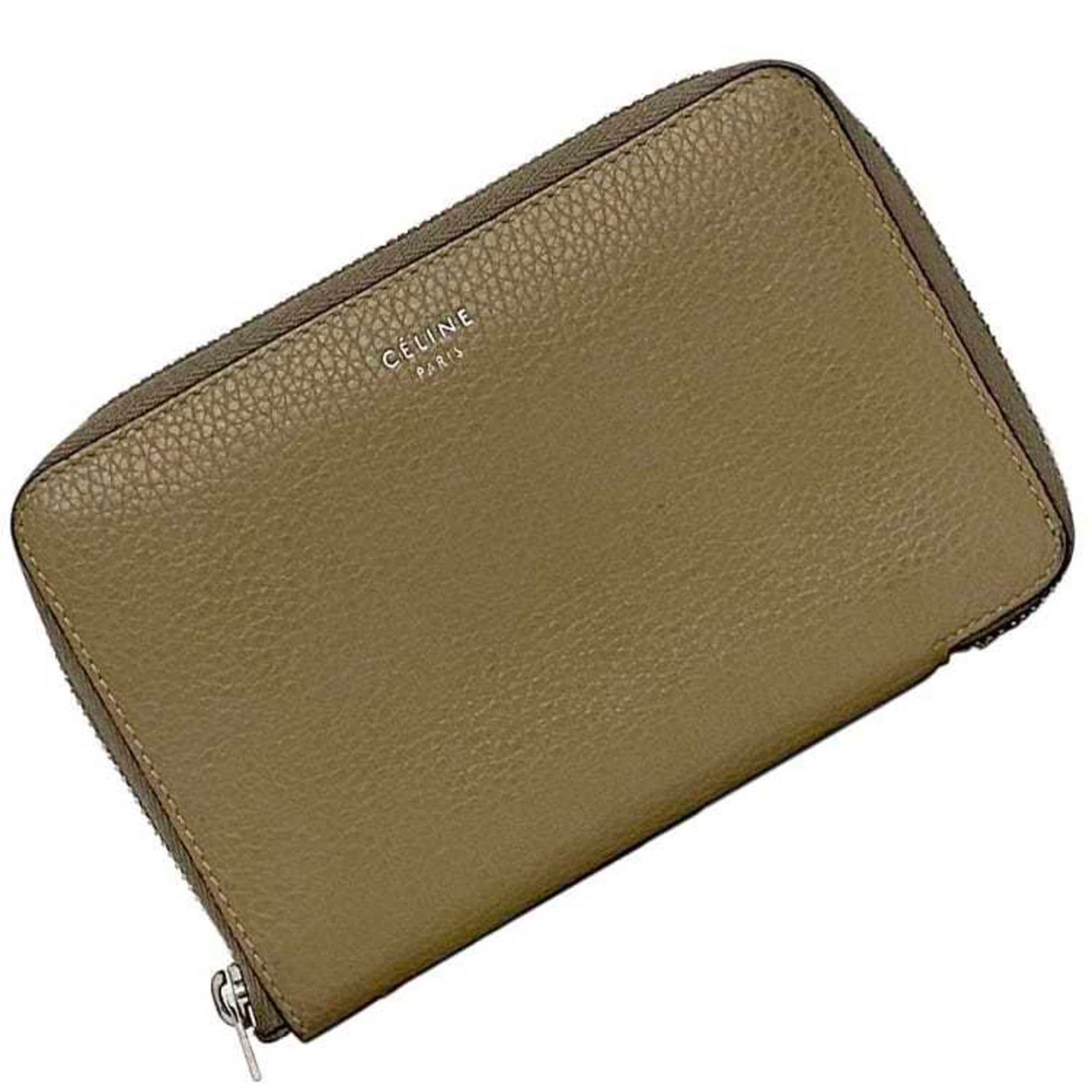 Celine Bi-fold Wallet Medium Zip Around Round Leather Folding Compact Multi-function