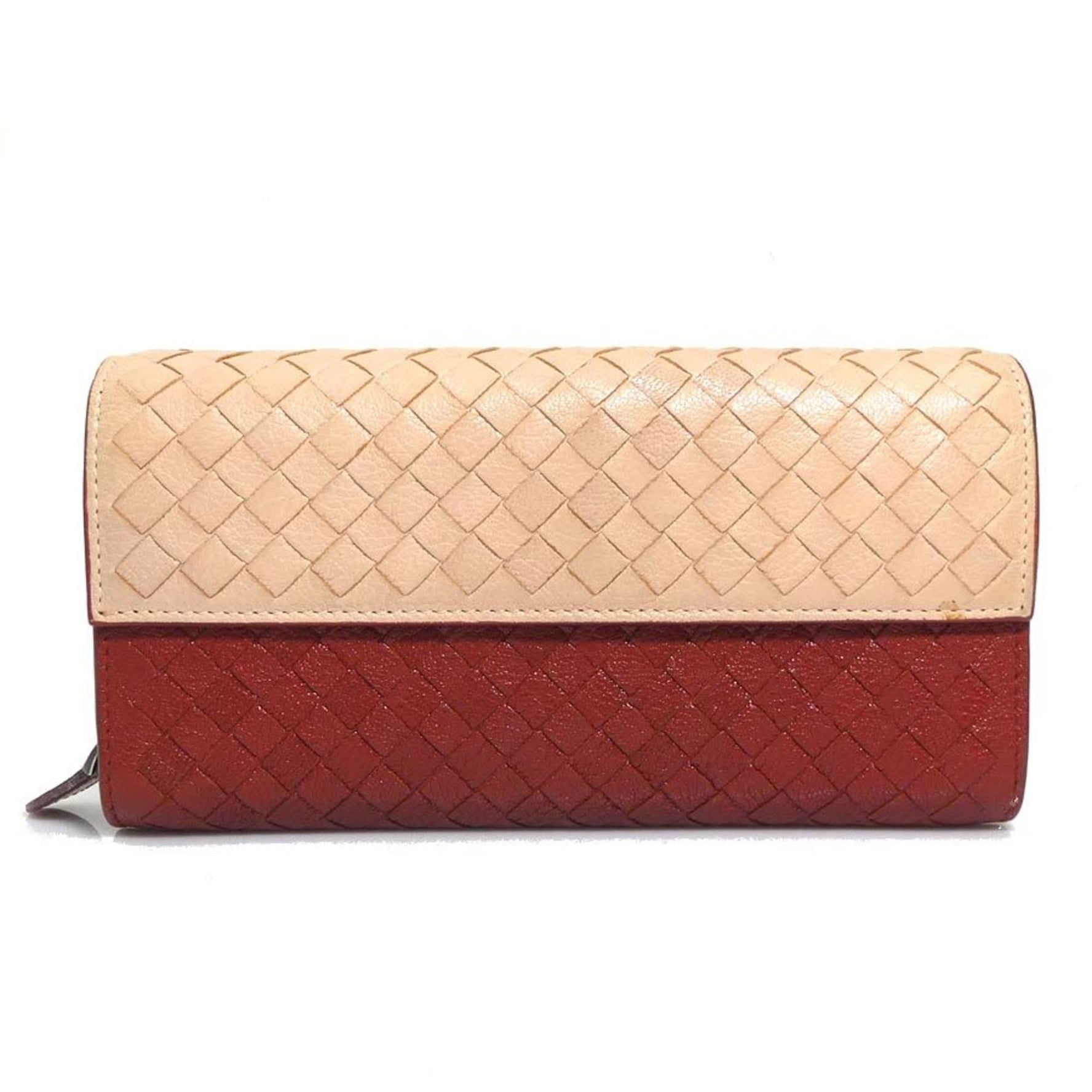 Bottega Veneta Intrecciato Leather Long Wallet in Brown and Beige Women