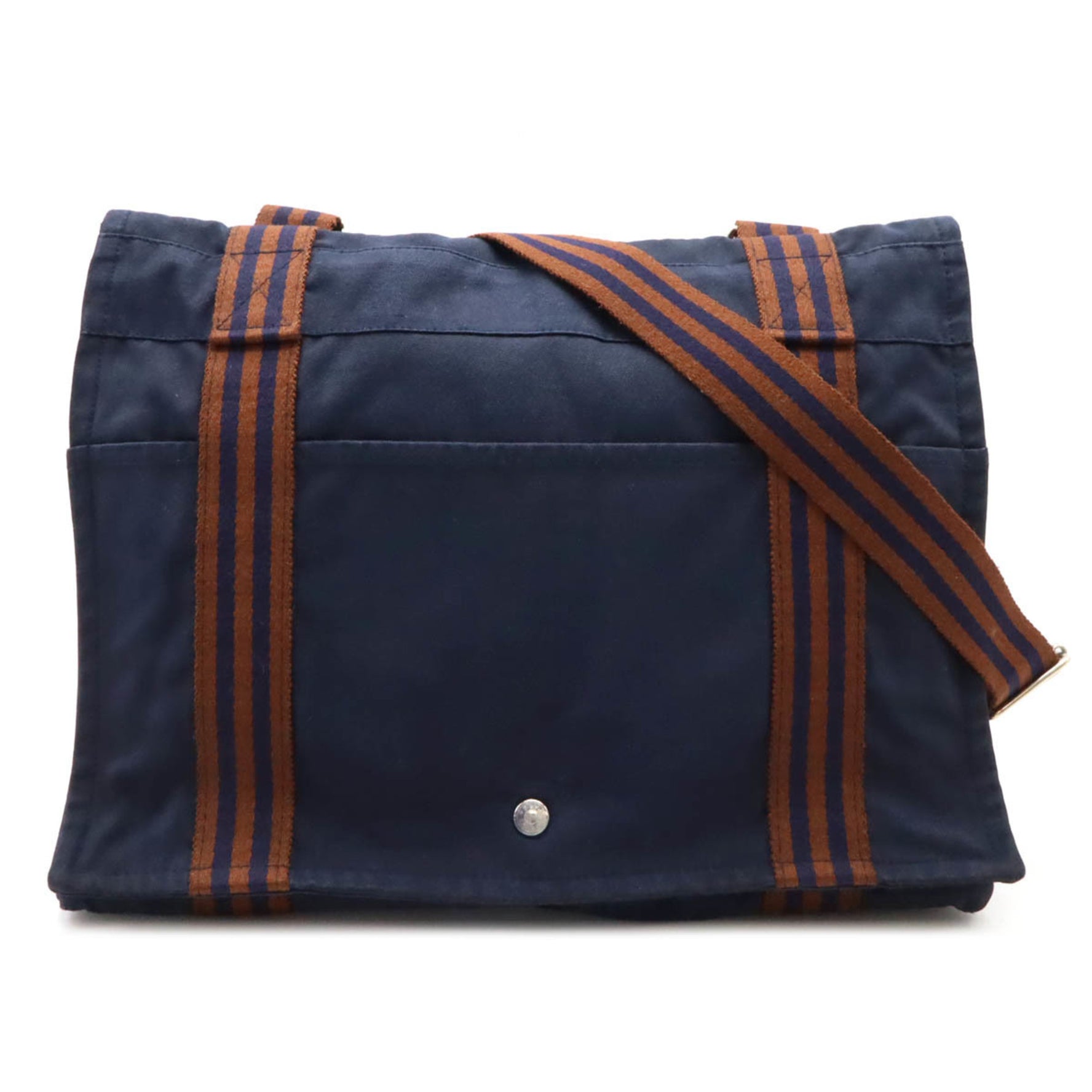 HERMES Hermes Foultou Bassus MM Shoulder Bag Canvas Navy Blue Brown
