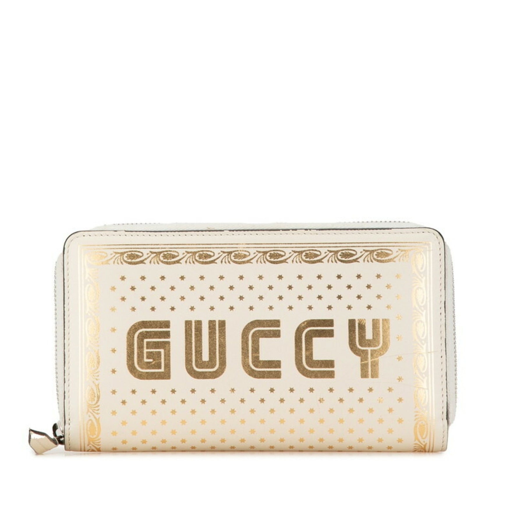 GUCCY SEGA Print Round Long Wallet Ivory White Leather Women's GUCCI