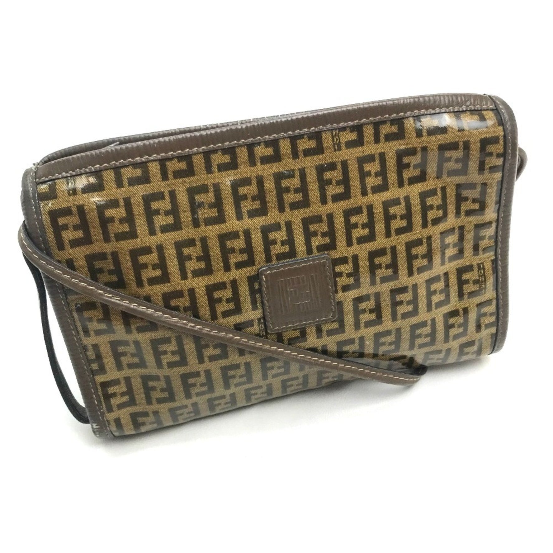 FENDI FF Zucca print pochette one-shoulder shoulder bag in vinyl/leather