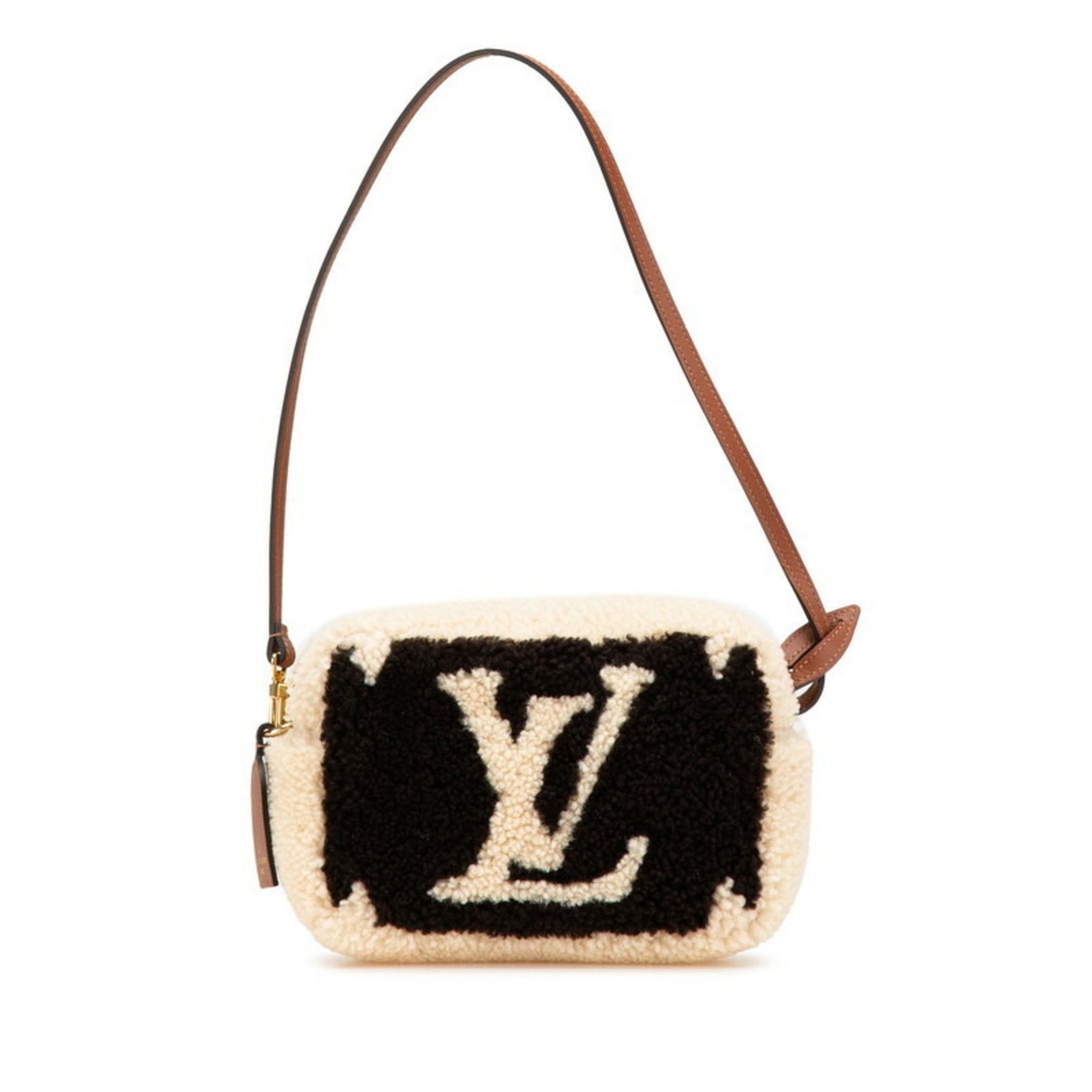 Louis Vuitton Monogram Teddy Beach Pouch Bag Beige Brown Boa Leather LOUIS VUITTON