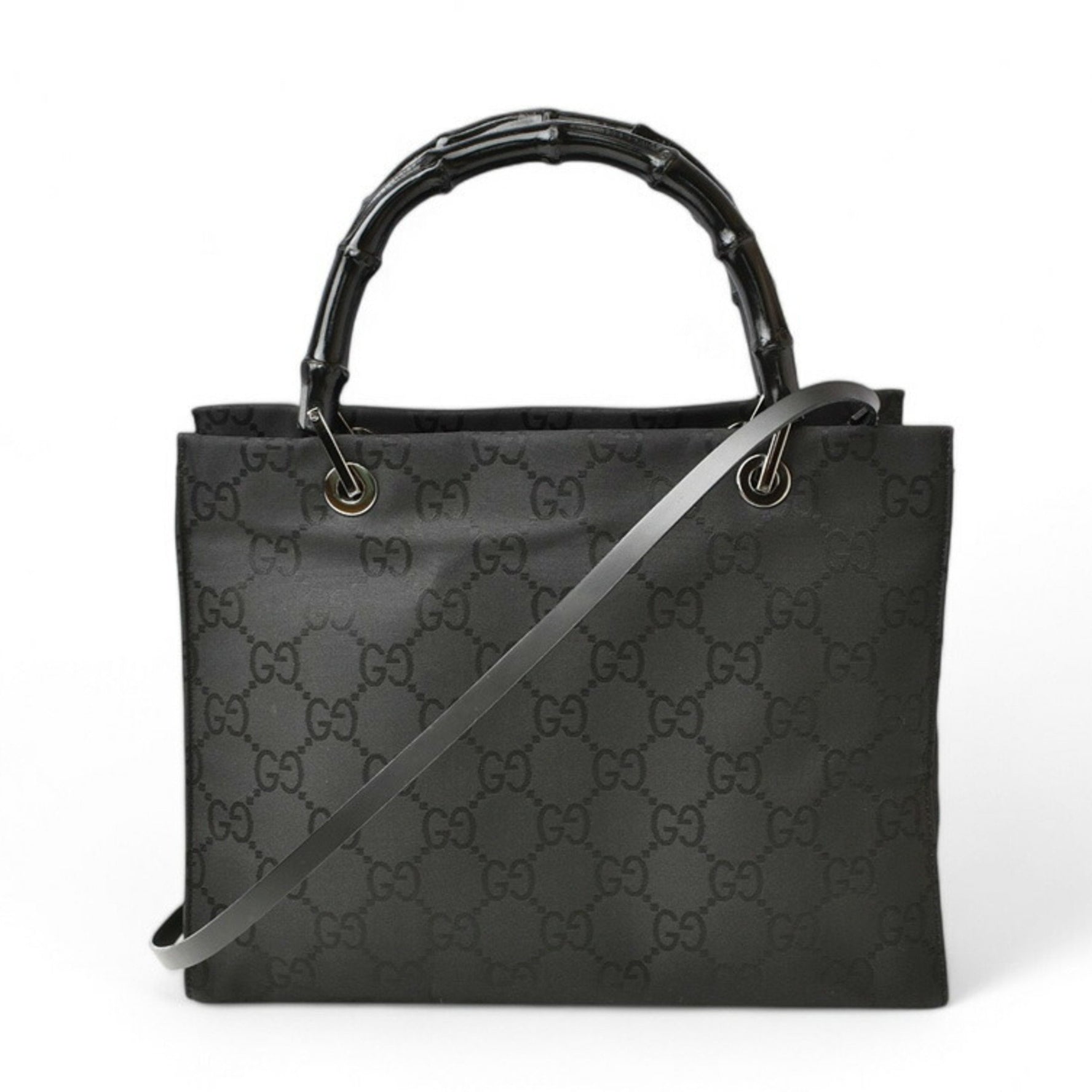 GUCCI Handbag Tote Bag Bamboo 2way Nylon Canvas GG Black 002 1016