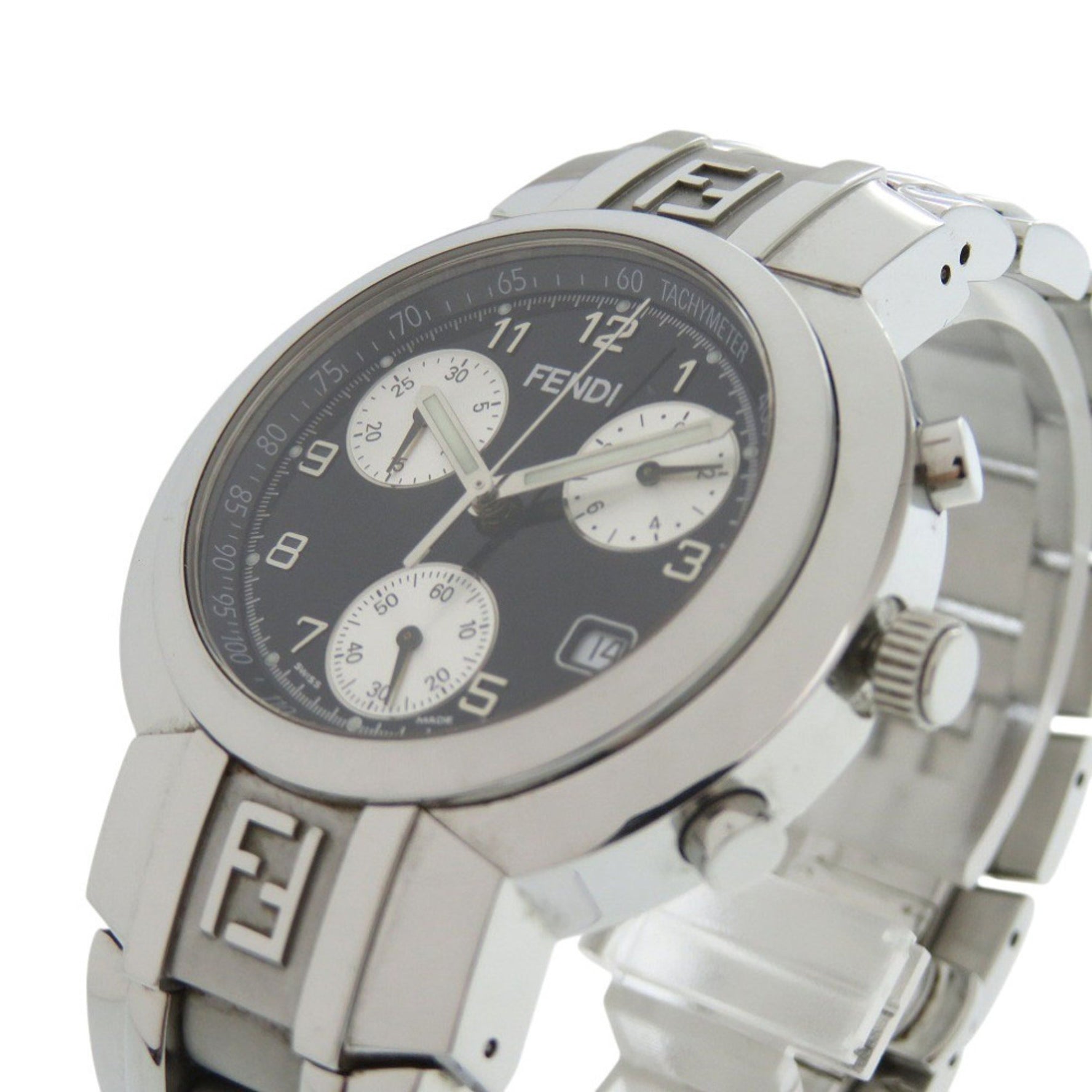 Fendi Horology Chronograph Stainless Steel Black and Silver Quartz Watch with Dial 1502