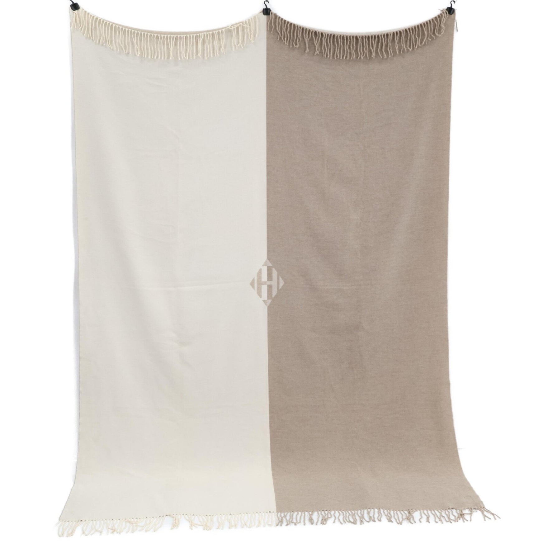 HERMES PLAID H Motif Two-Tone Cashmere 100% Cotton Stole