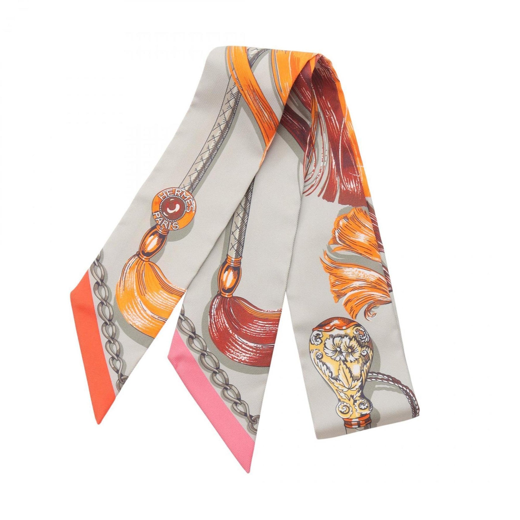 Hermes Hermès Twilly Cavalcades Silk Scarf Beige, Multicolor