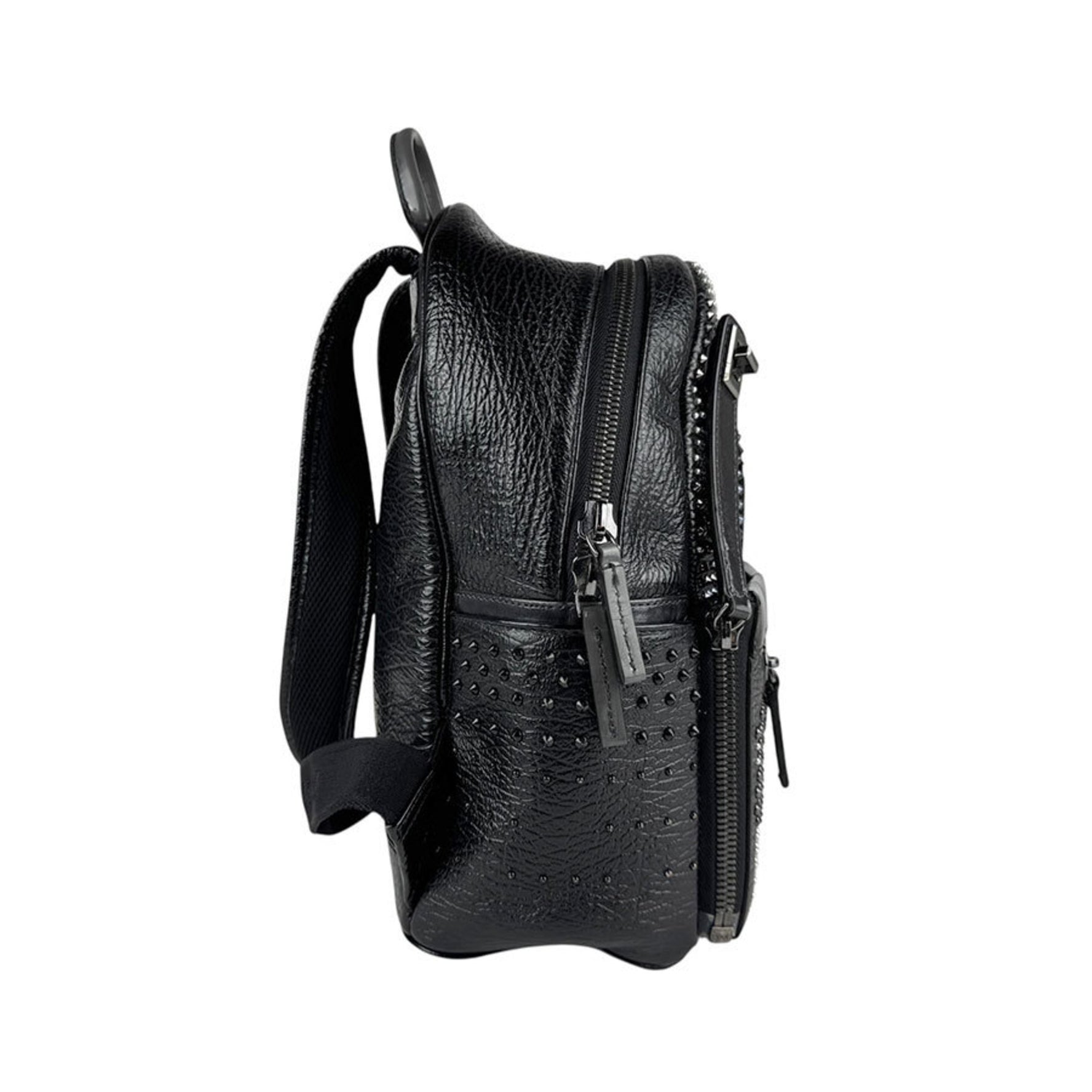 MCM Backpack in Metal Coated Leather, Black, Navy, and Silver, Women