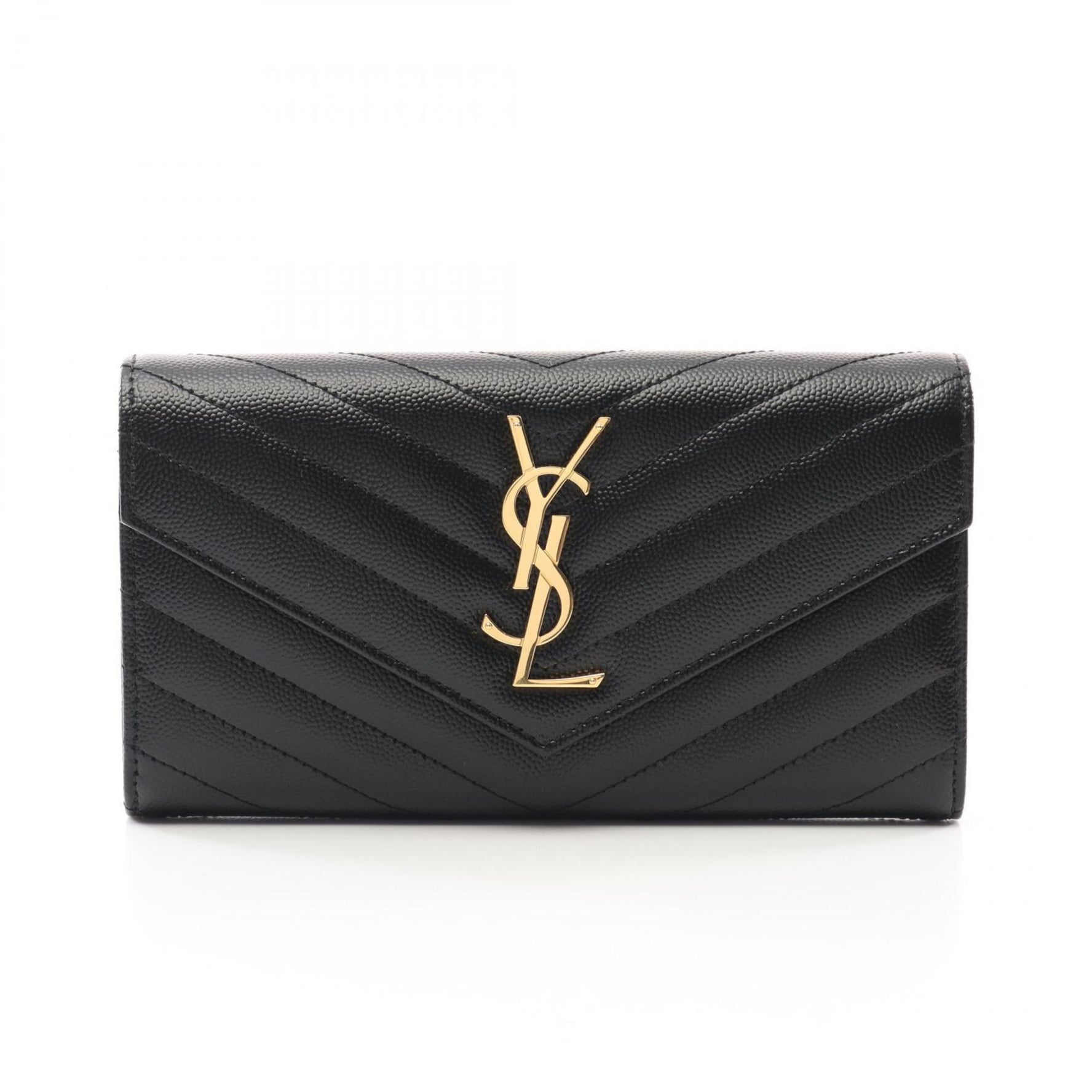Saint Laurent Monogram Bi-fold Long Wallet Leather Women's Black 372264BOW011000