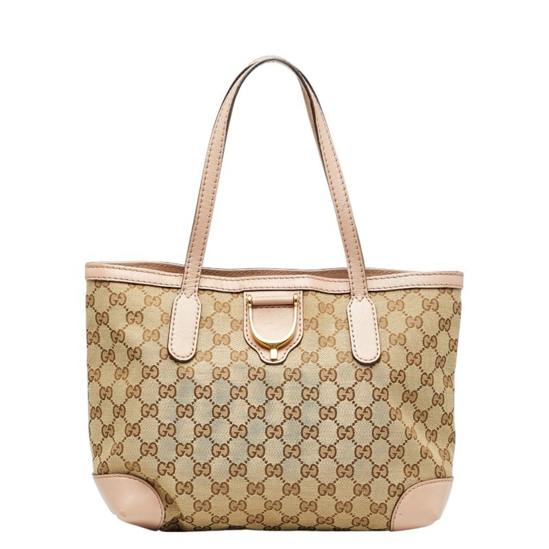 Gucci GG Canvas Handbag Beige Pink Leather