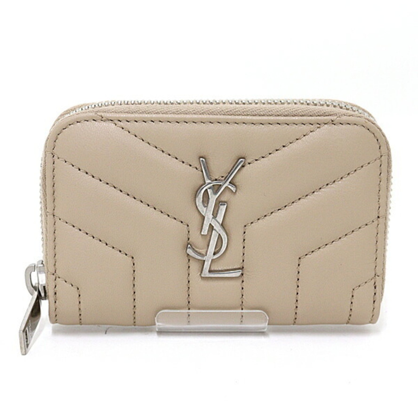 Saint Laurent SAINT LAURENT Coin & Card Wallet Purse Case Dark Beige