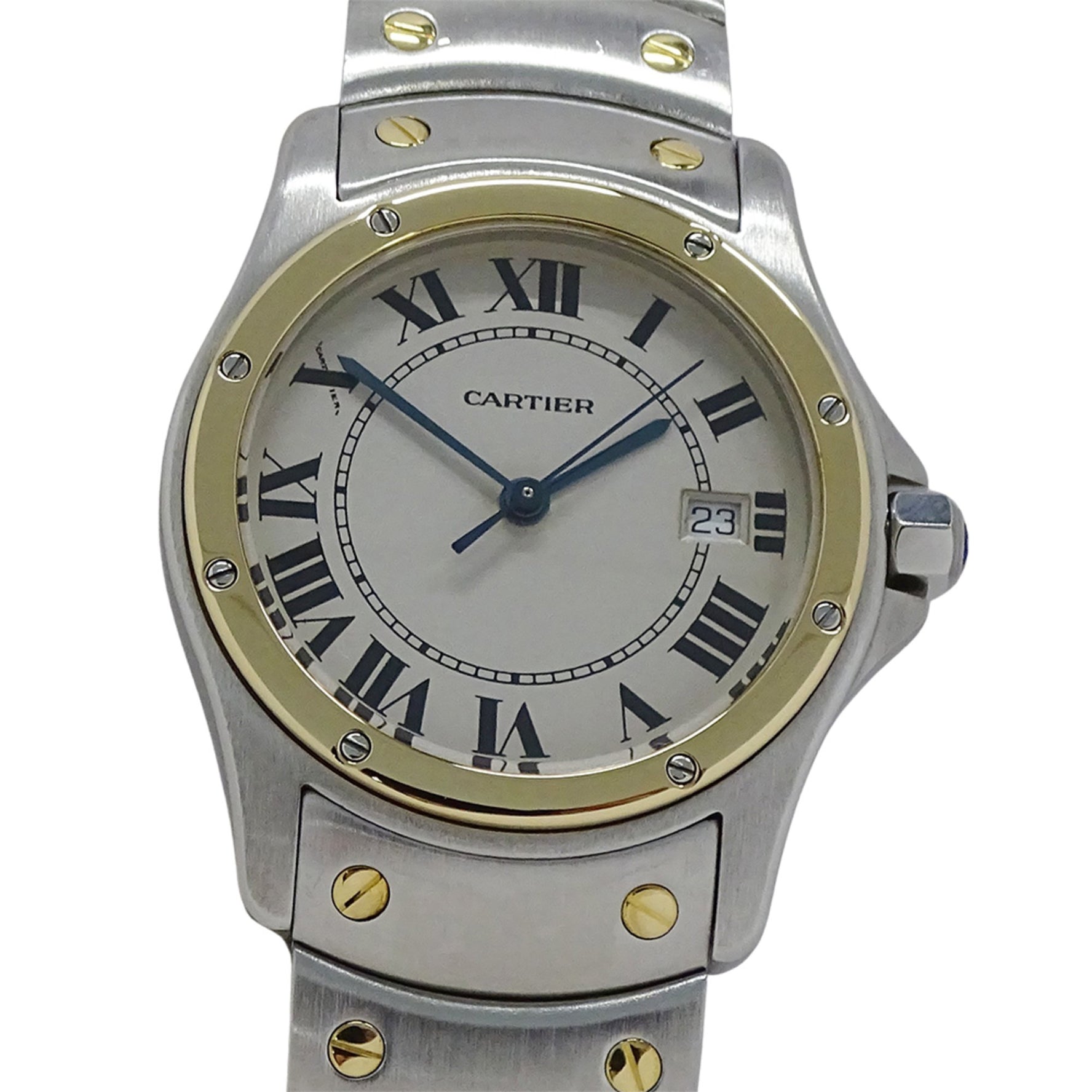 Cartier Santos Ronde MM Watch with Date, Quartz Movement, Stainless Steel, Gold, and Yellow Polished