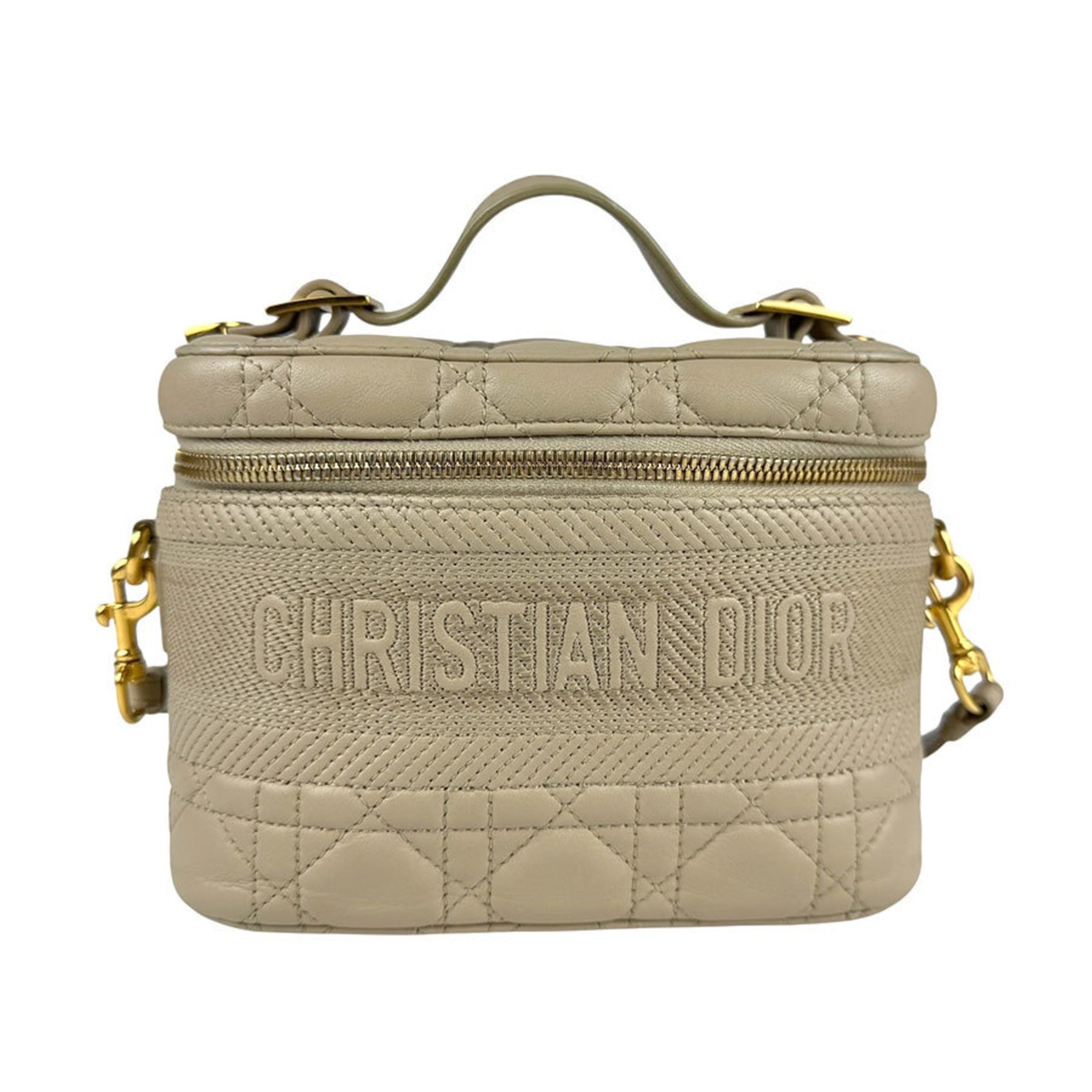 Christian Dior Handbag Shoulder Bag Vanity Small Cannage Leather Gold