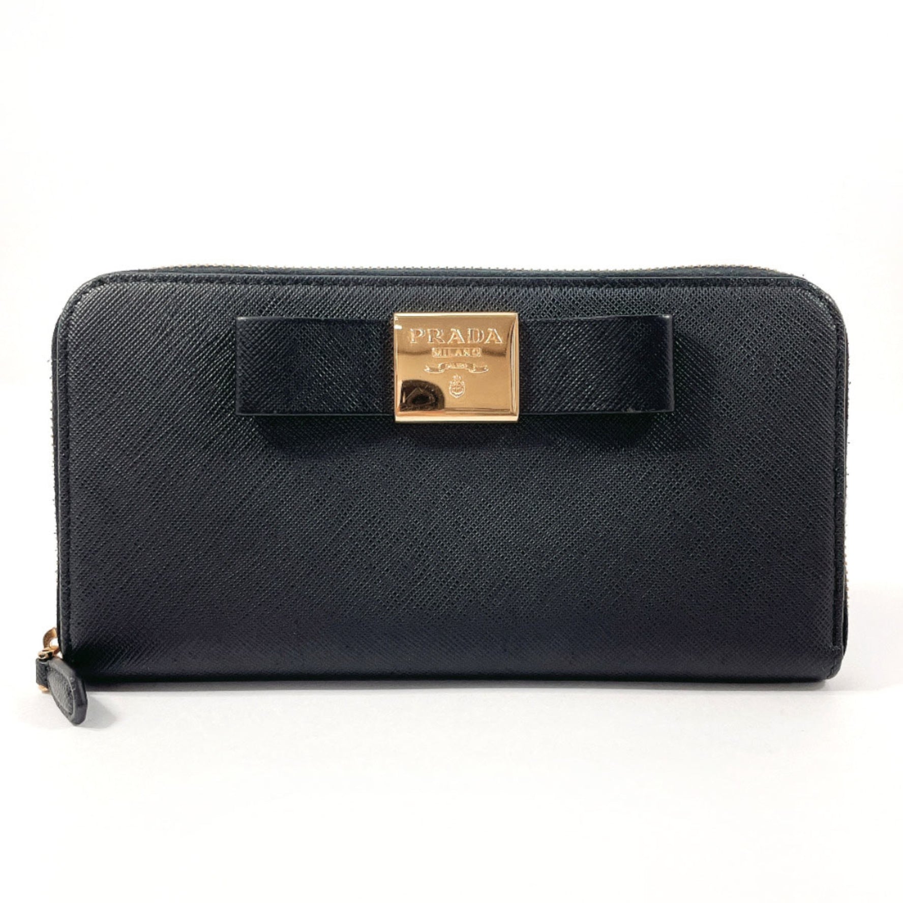 PRADA Prada Long Wallet Saffiano Leather Black 230A Engraved Women's